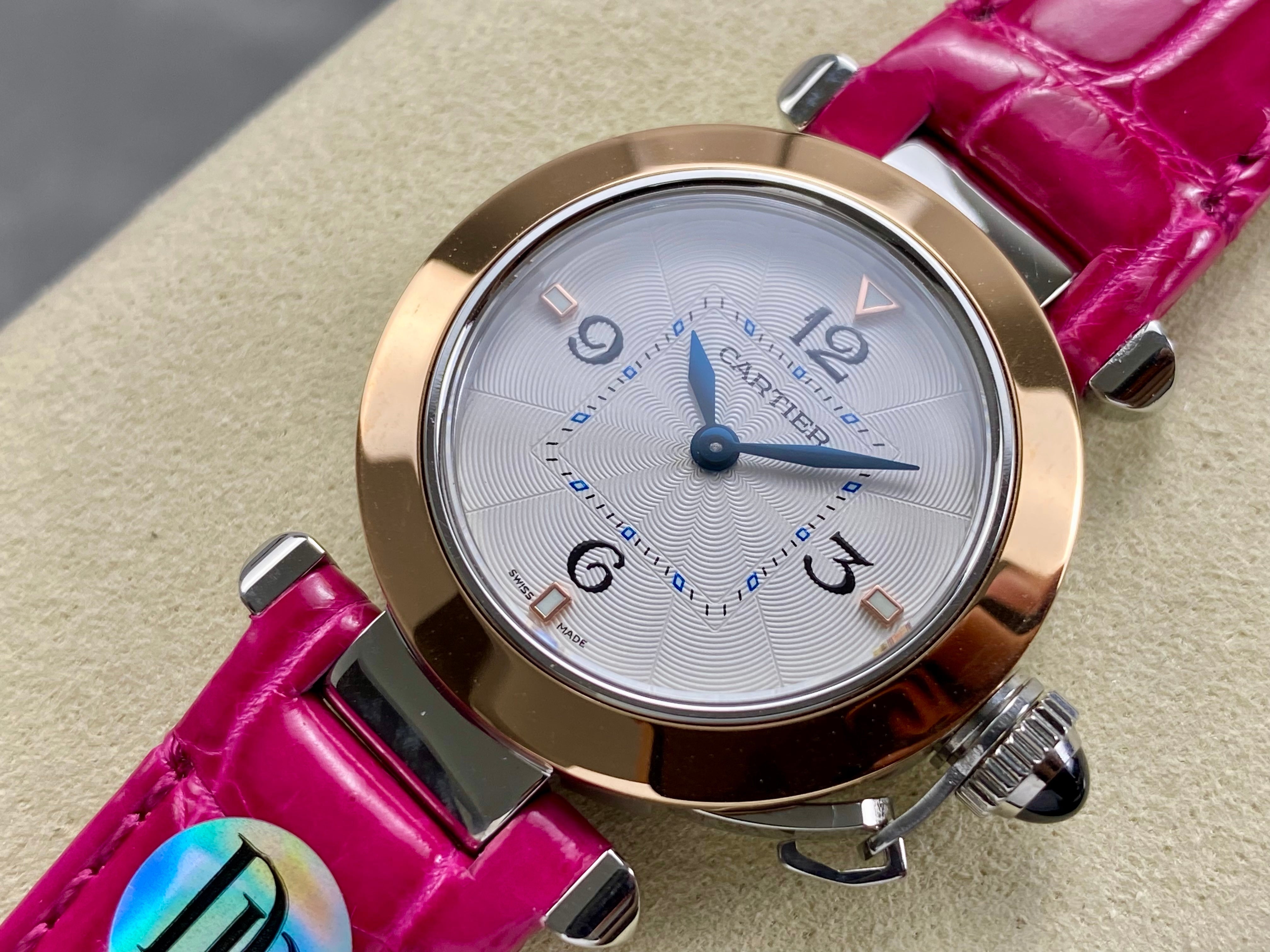 Cartier Pasha 30mm White Dial Pink Gold Case Crocodile Leather