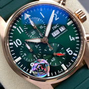 IWC Pilot's Chronograph 41 Pink Gold Case Green Dial Rubber  Strap