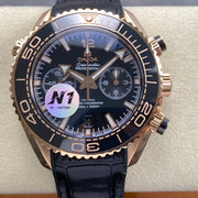Omega Seamaster 46mm Black Dial Pink Gold Case Leather