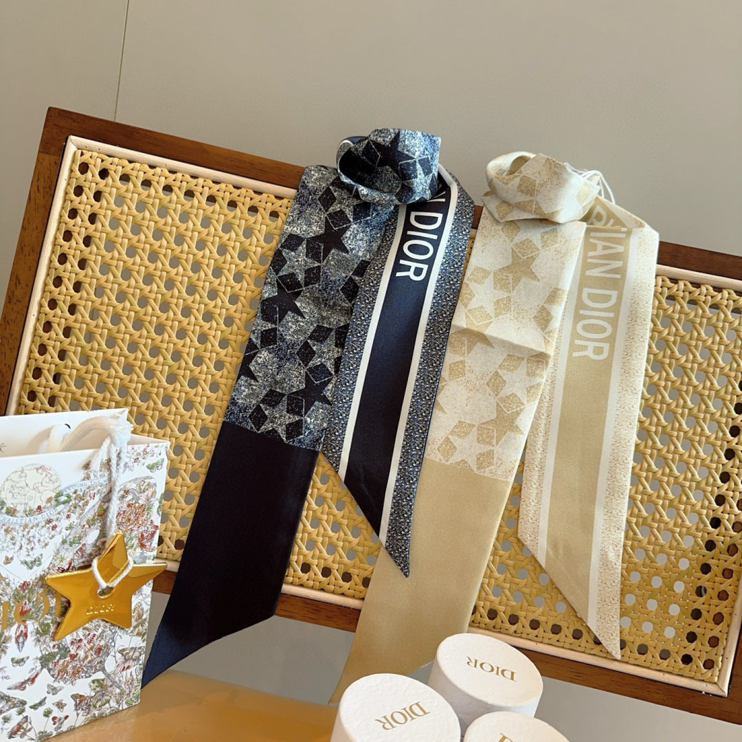 CD Twilly Mini Scarf 100cm Floral Black Mulberry Silk 958865