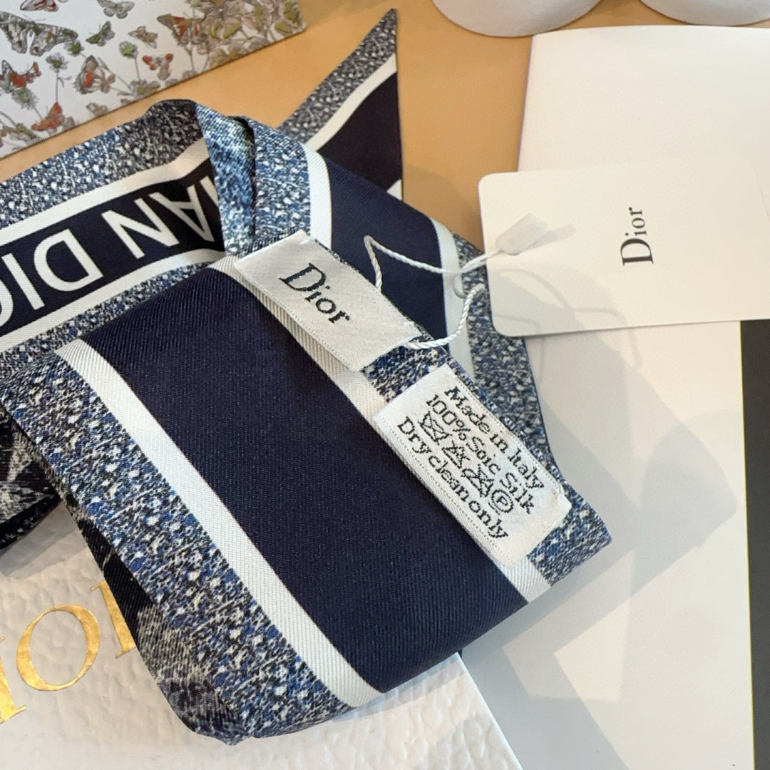 CD Twilly Mini Scarf 100cm Floral Black Mulberry Silk 958865