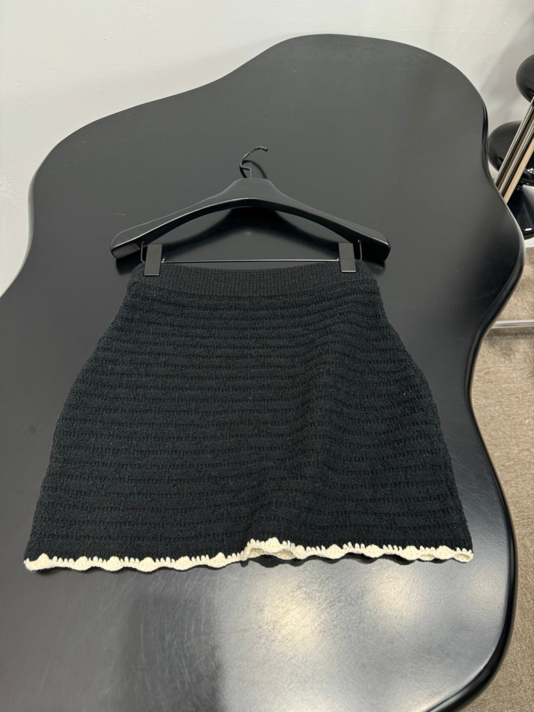 Chanel 2026 Crochet Knit Mini Skirt Black Wool
