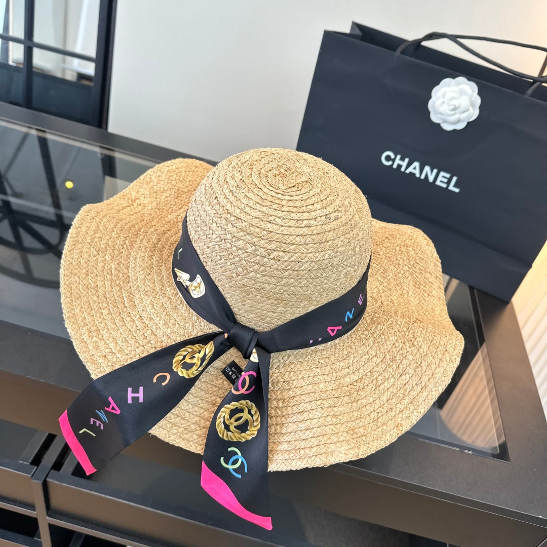Chanel Straw Hat With Silk Ribbon 323571