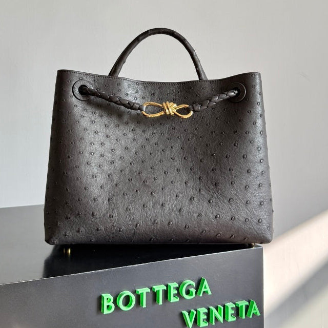 Bottega Veneta 2026 Andiamo Bag Dark Brown Ostrich Leather