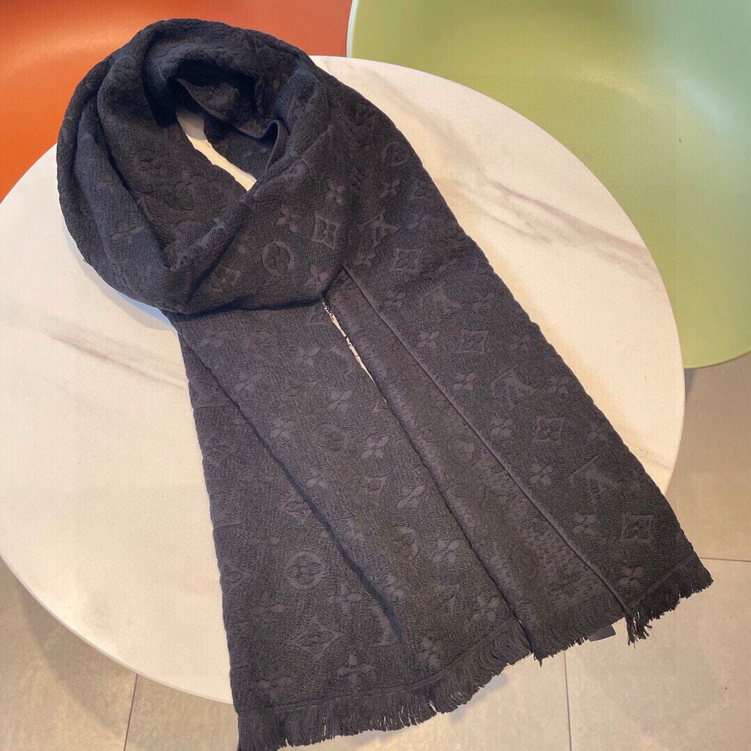 LV Scarf 180cm Black Cashmere 973412