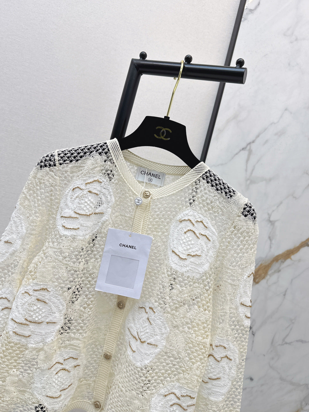 Chanel 2026 Lace Camellia Cardigan Cream Cotton Silk
