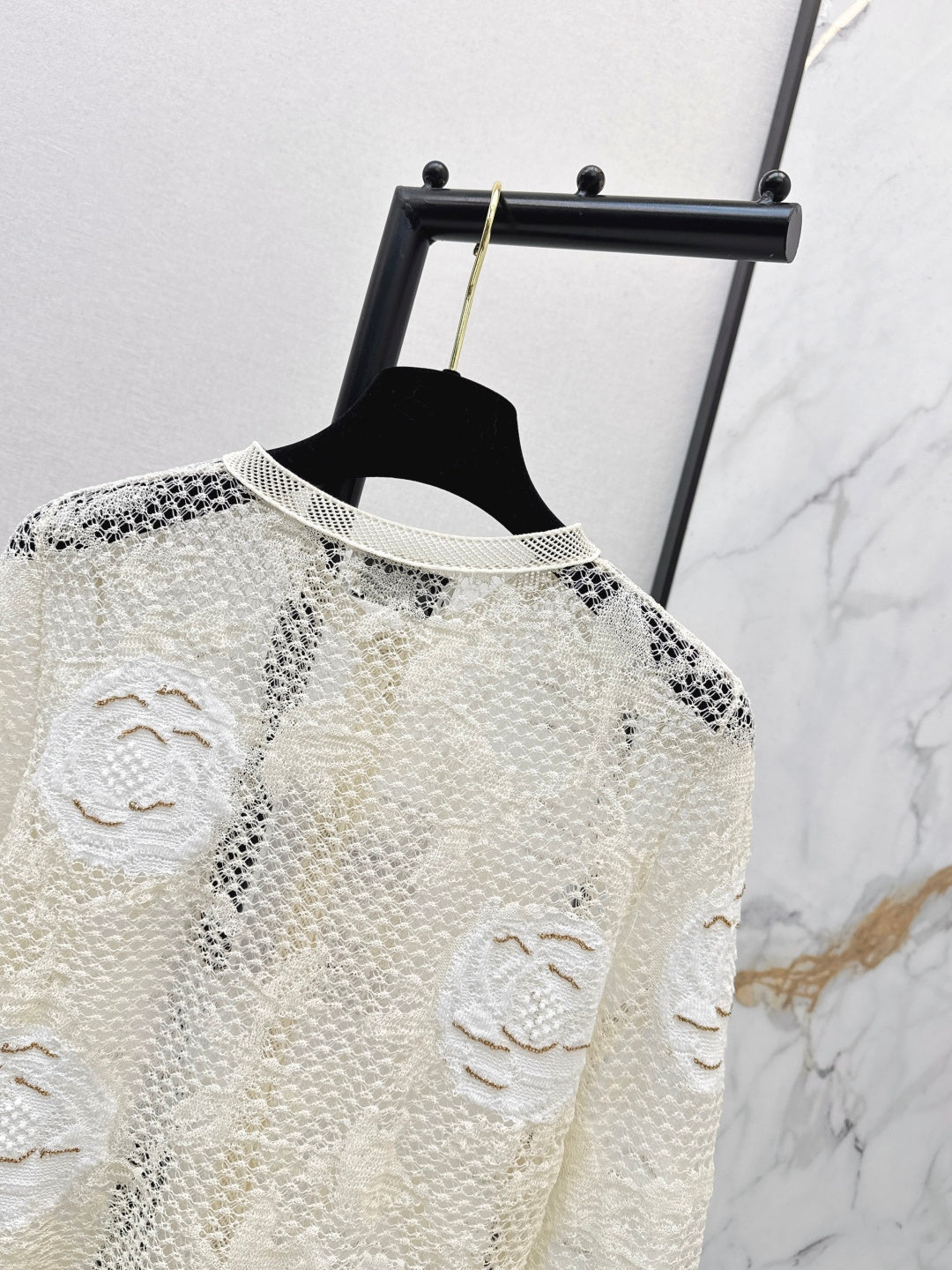 Chanel 2026 Lace Camellia Cardigan Cream Cotton Silk