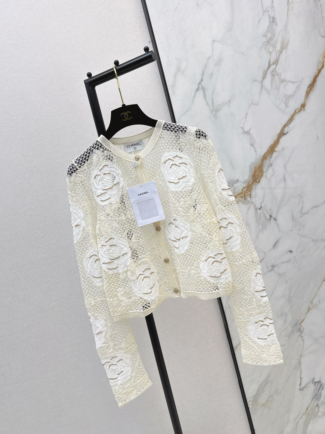 Chanel 2026 Lace Camellia Cardigan Cream Cotton Silk