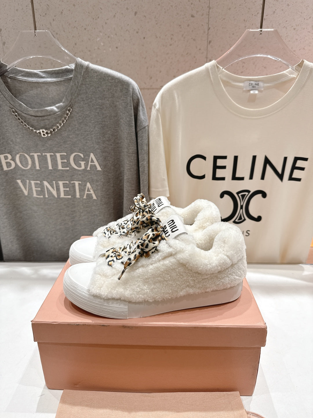 MiuMiu 25 Sneaker White Leopard Cowhide Wool 535583