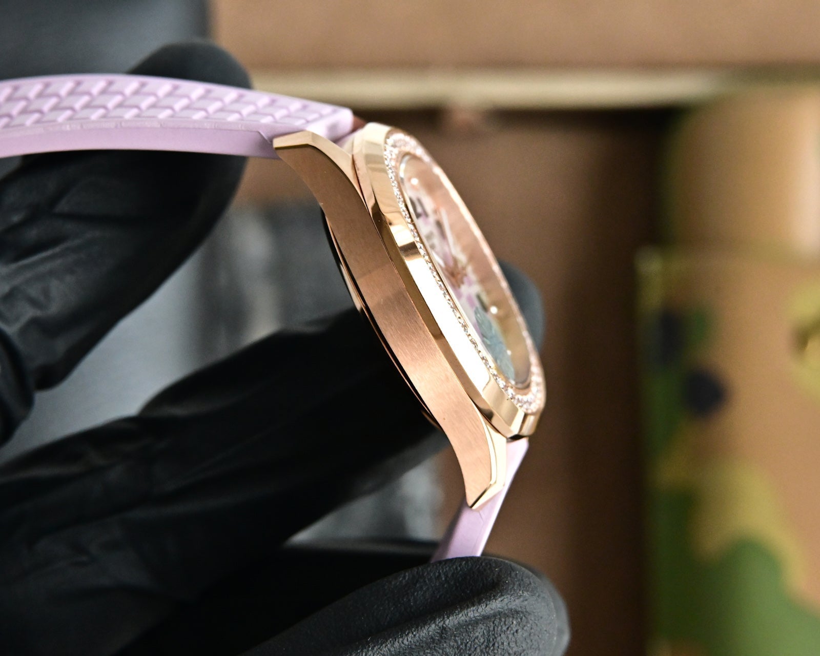 Patek Philippe Aquanaut 35.6mm Rose Gold Case Pink Strap Watch