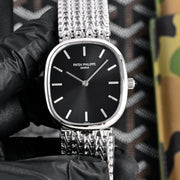 Patek Philippe Golden Ellipse 27mm Black Dial Steel Strap