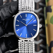 Patek Philippe Golden Ellipse 27mm Blue Dial Steel Strap