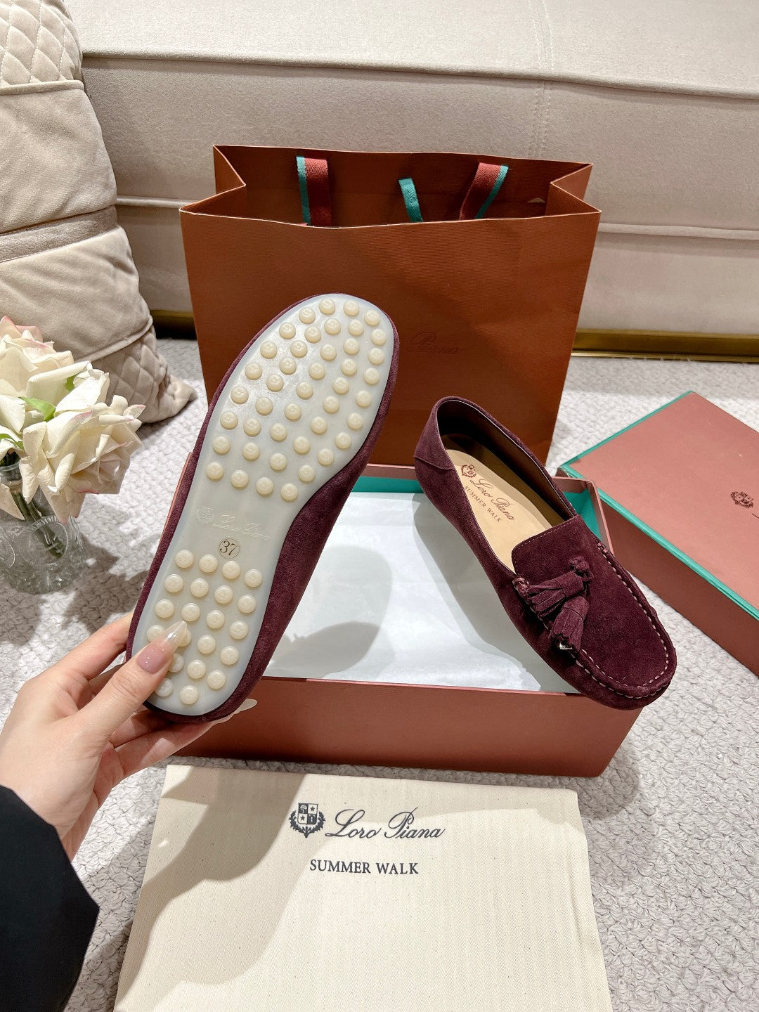 LP Dot sole walk mocassinown Dark Burgundy Suede 215005