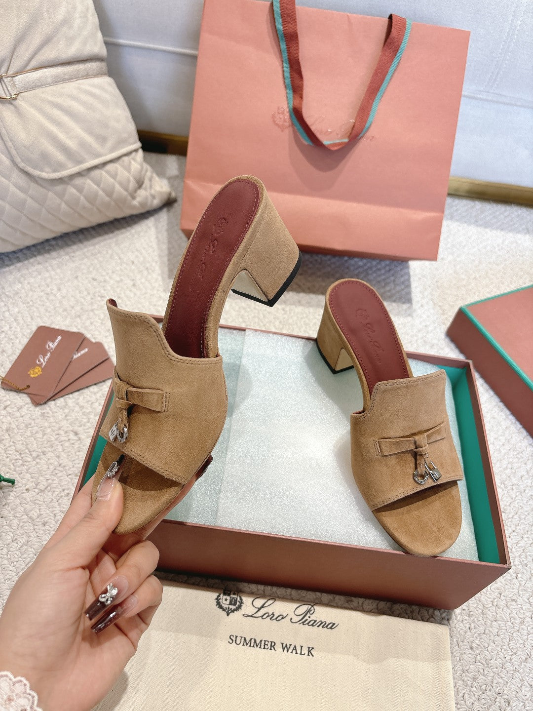 LP 25C Summer Charms Mules 55MM Marigold Brown Suede 215033