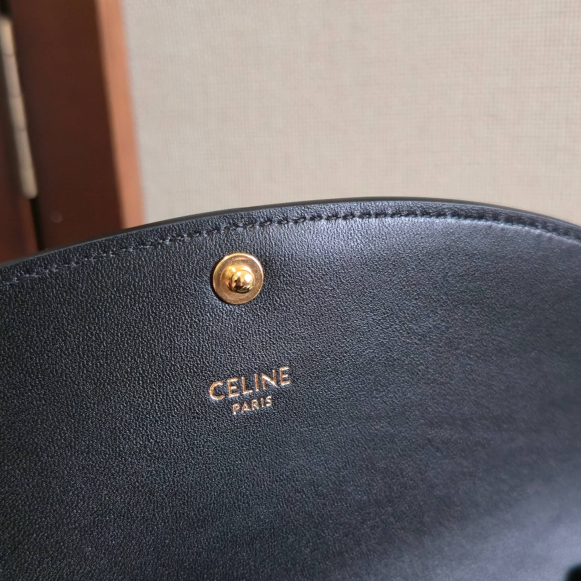 Celine 2025 Duo Wallet On Strap Bag 20cm Black Shinny Calfskin 276323