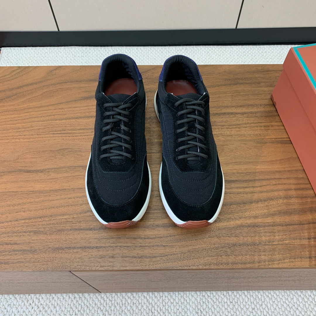 LP Week End Walk Sneaker In Black Mix Navy Blue Denim Fabric And Sudede  984391