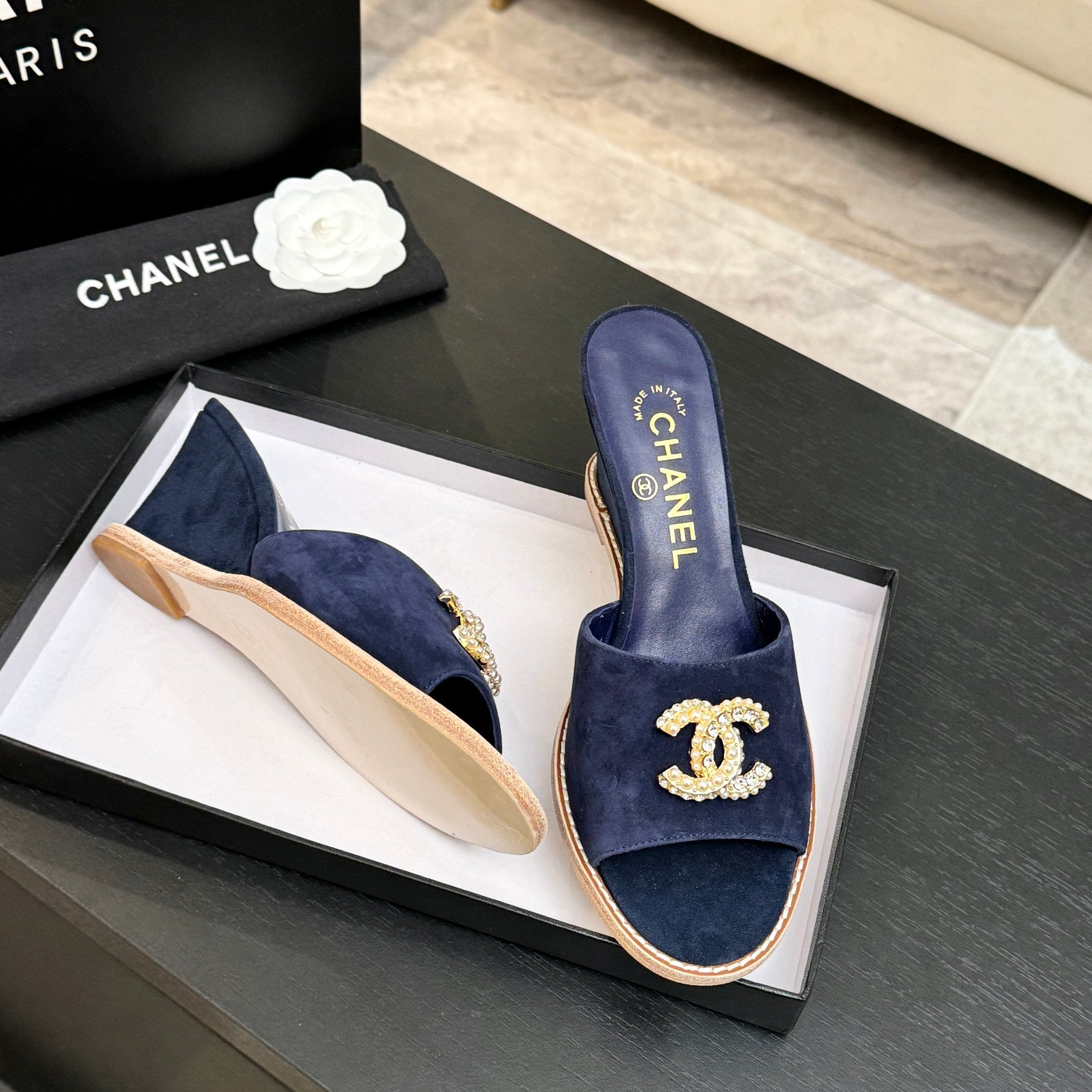 CC 2026 Wedge Sandals 65 Dark Blue Suede 667769