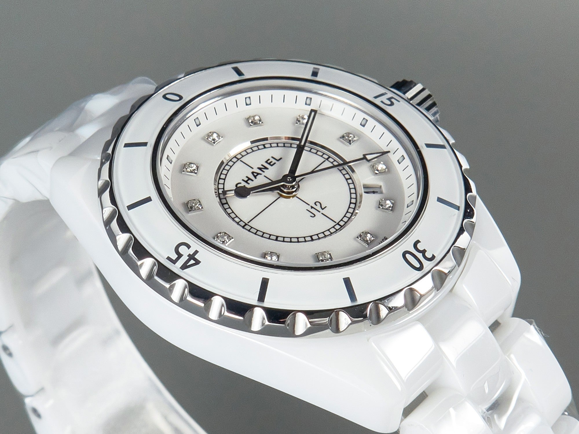 J12 Date Quartz White Ceramic Diamond Numerals White Dial