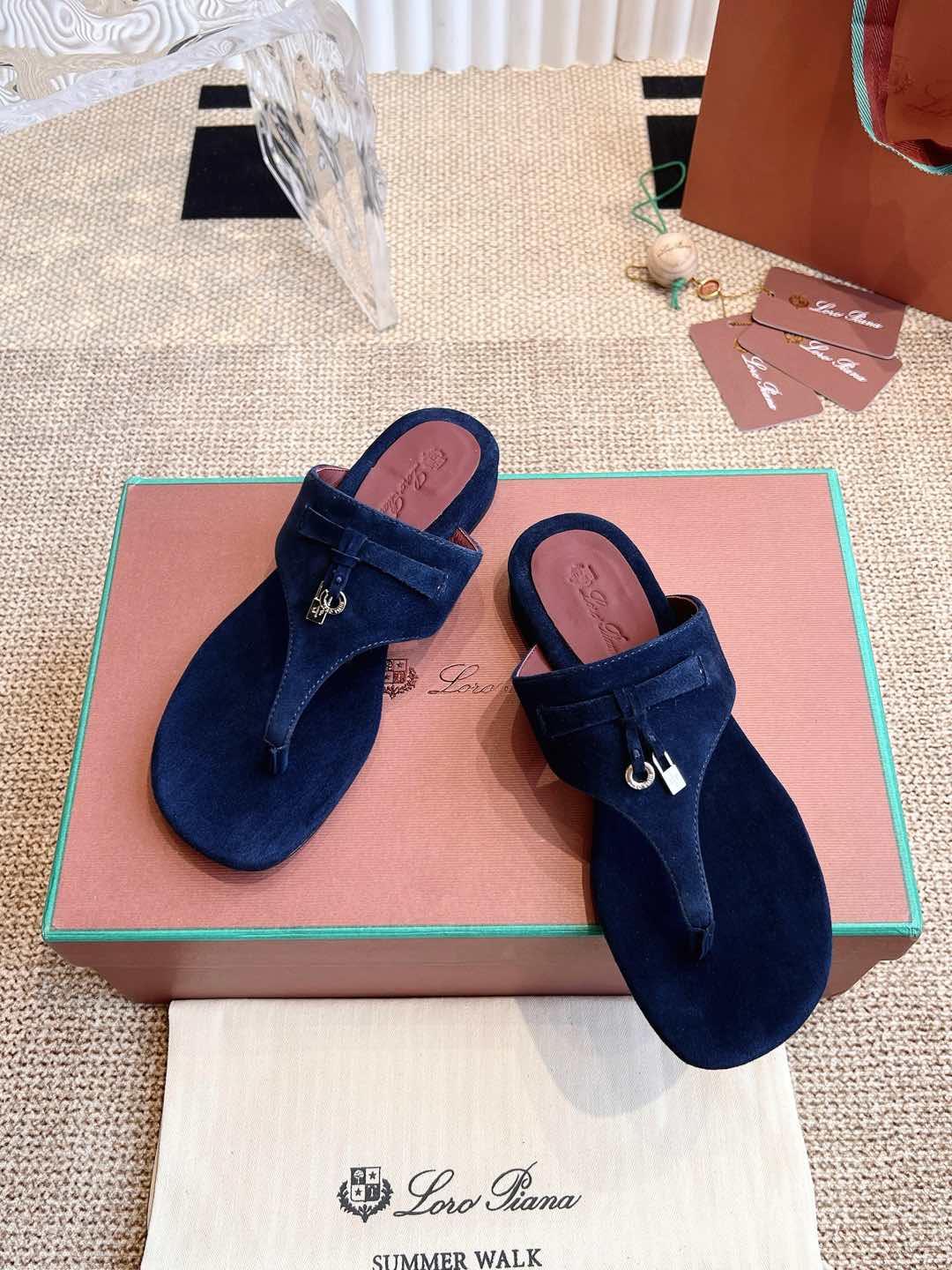 LP 25C Thong Slide Sandal Navy Blue Suede 208114