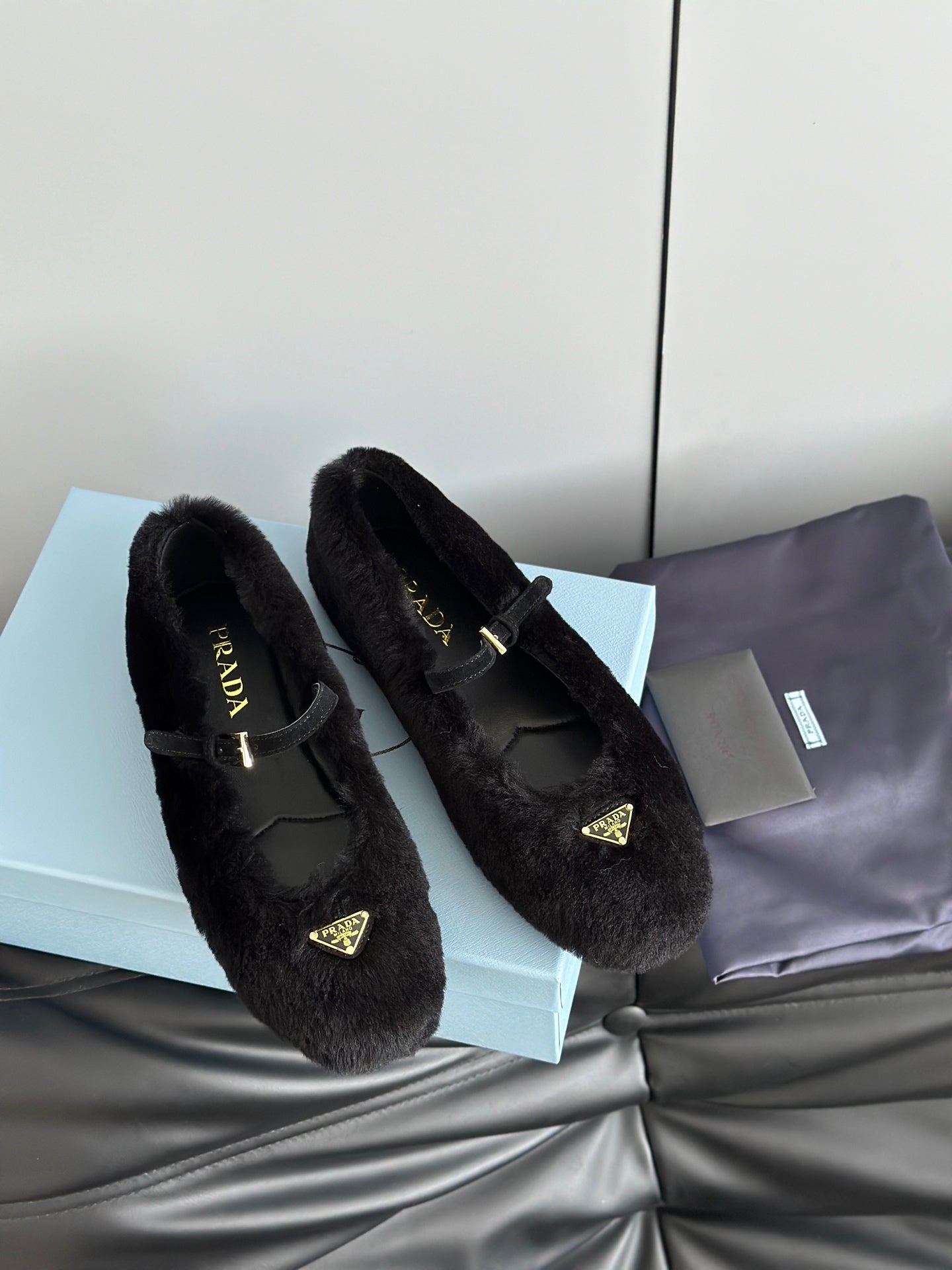 Prada 25s Mary Jane Ballet Flats Black Wool 538454