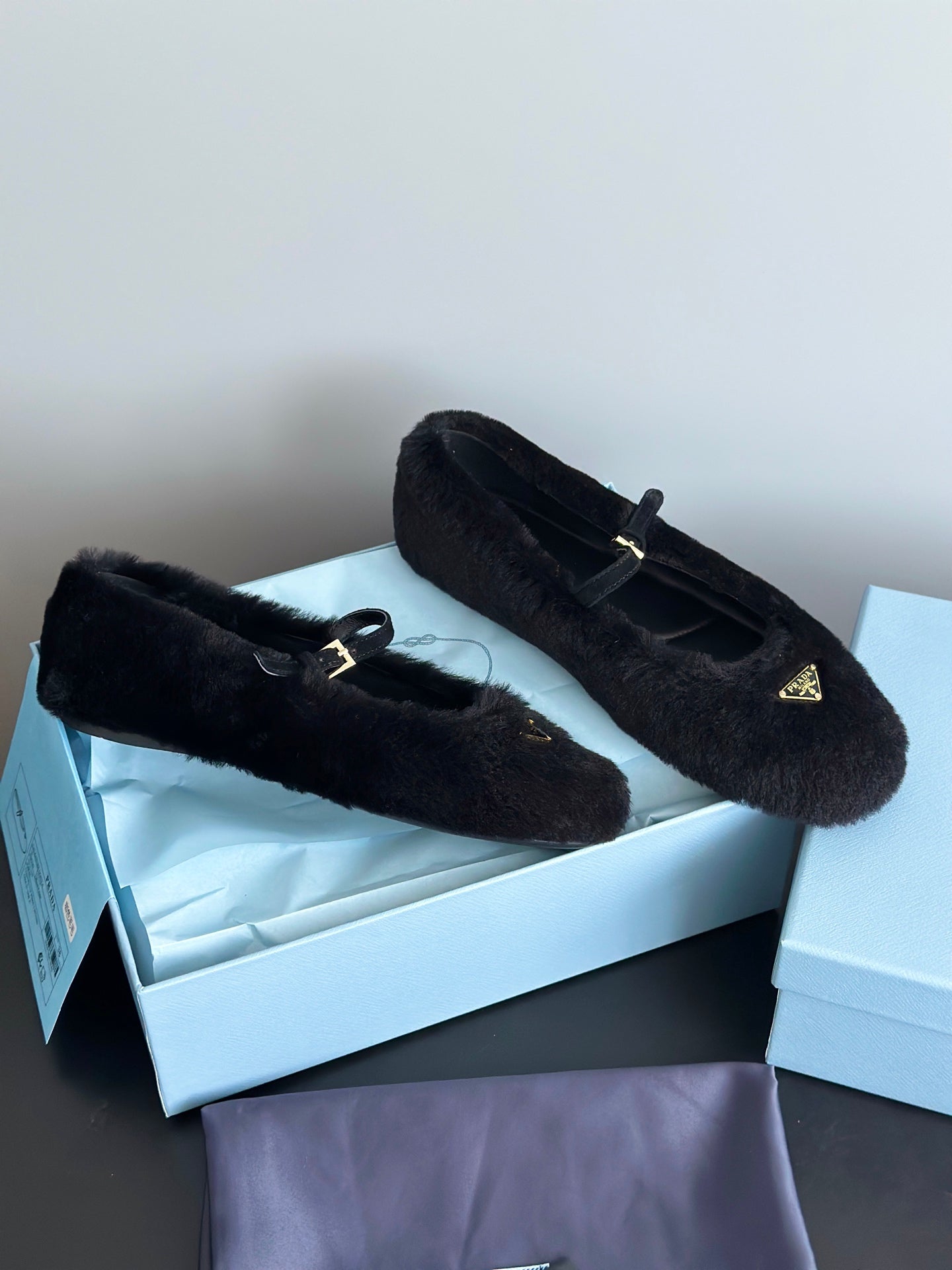 Prada 25s Mary Jane Ballet Flats Black Wool 538454