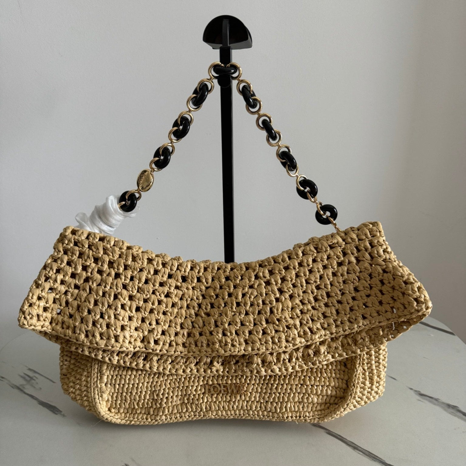 Loewe 2025 Ola 26 Bag Beige Black Raffia Calfskin 274681