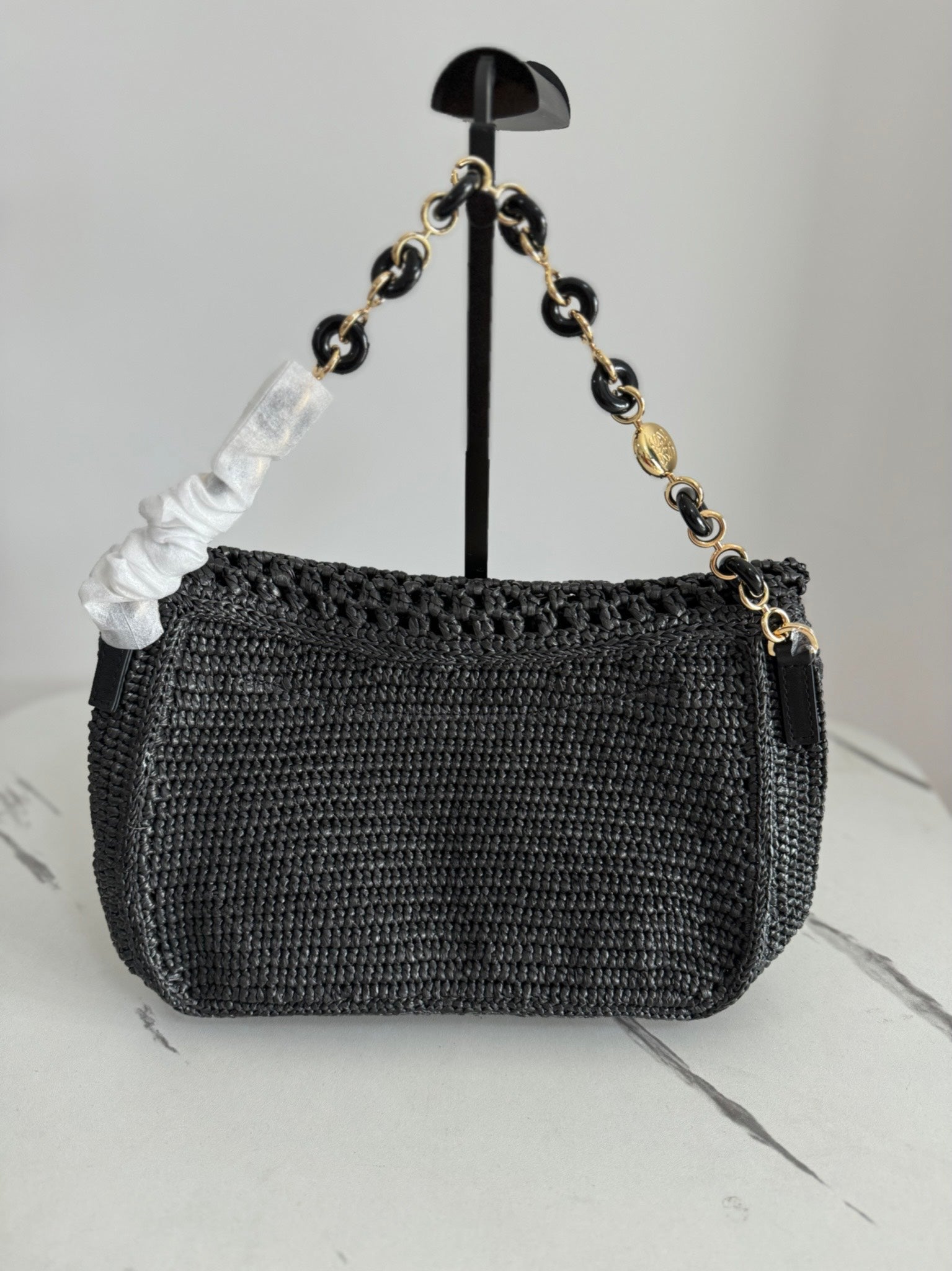 Loewe Ola Shoulder Bag 26 Black Raffia 274683