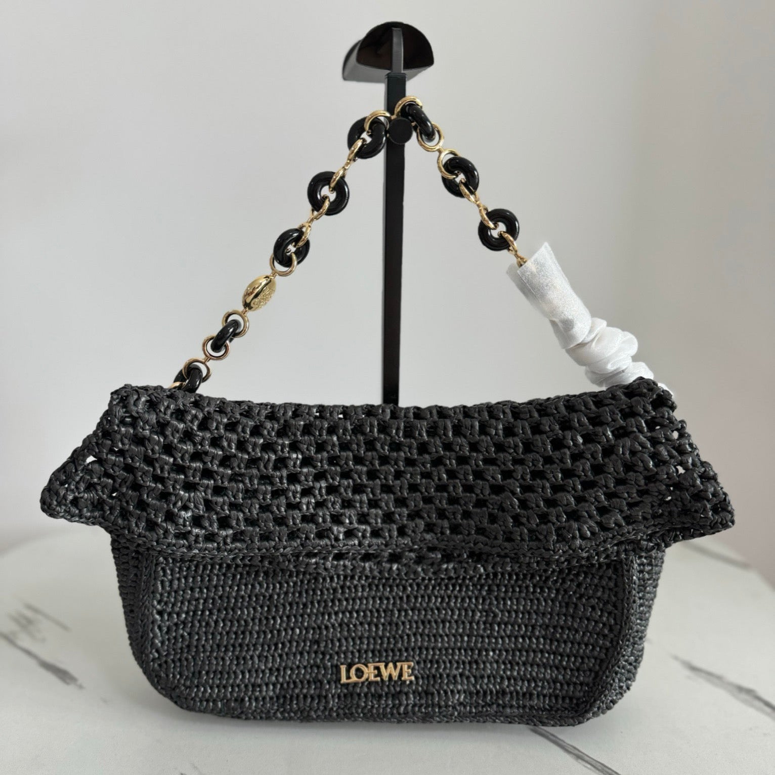 Loewe 2025 Ola 26 Bag Black Raffia Calfskin 274683