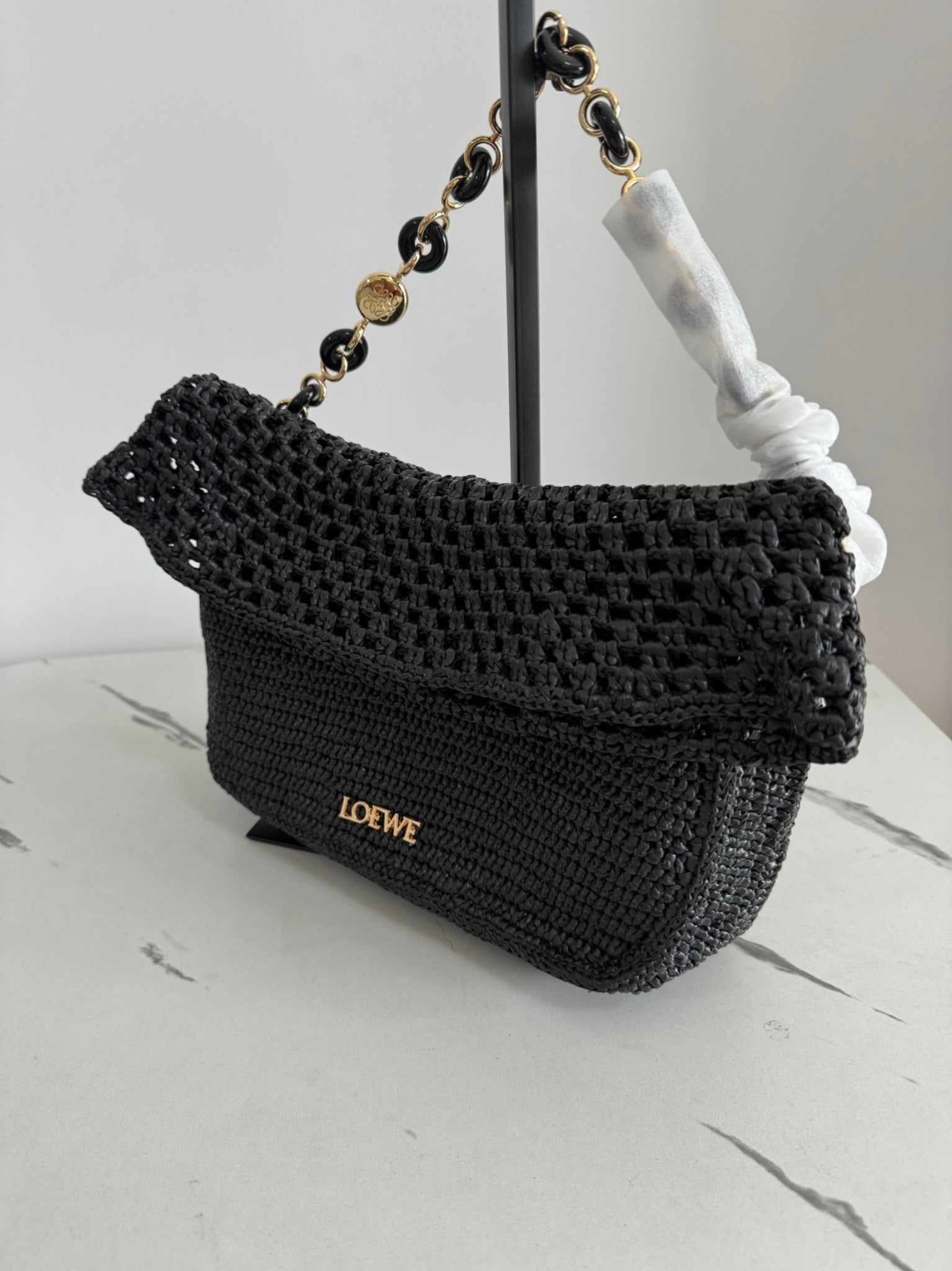 Loewe Ola Shoulder Bag 26 Black Raffia 274683