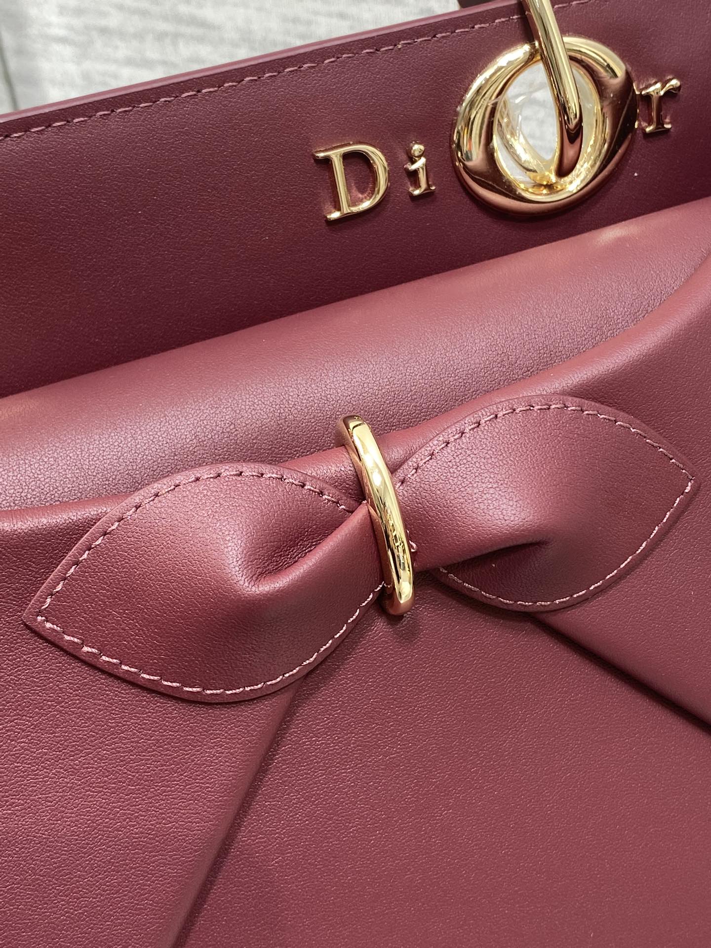 Dior 2025 Bow Bag 28cm Burgundy Leather 272517