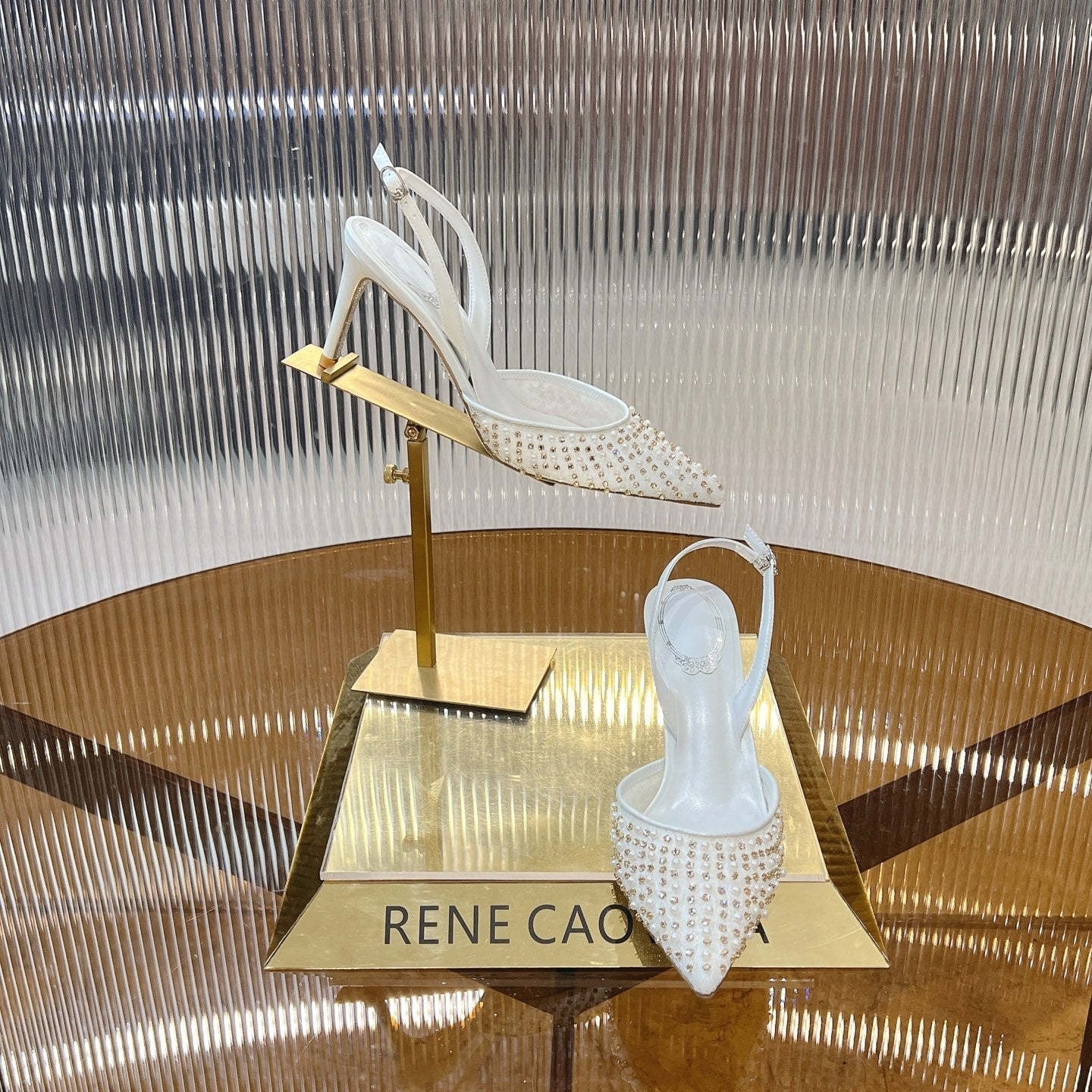 RC Slingback Shoe 7.5cm White Rhinestone Sheepskin 281985