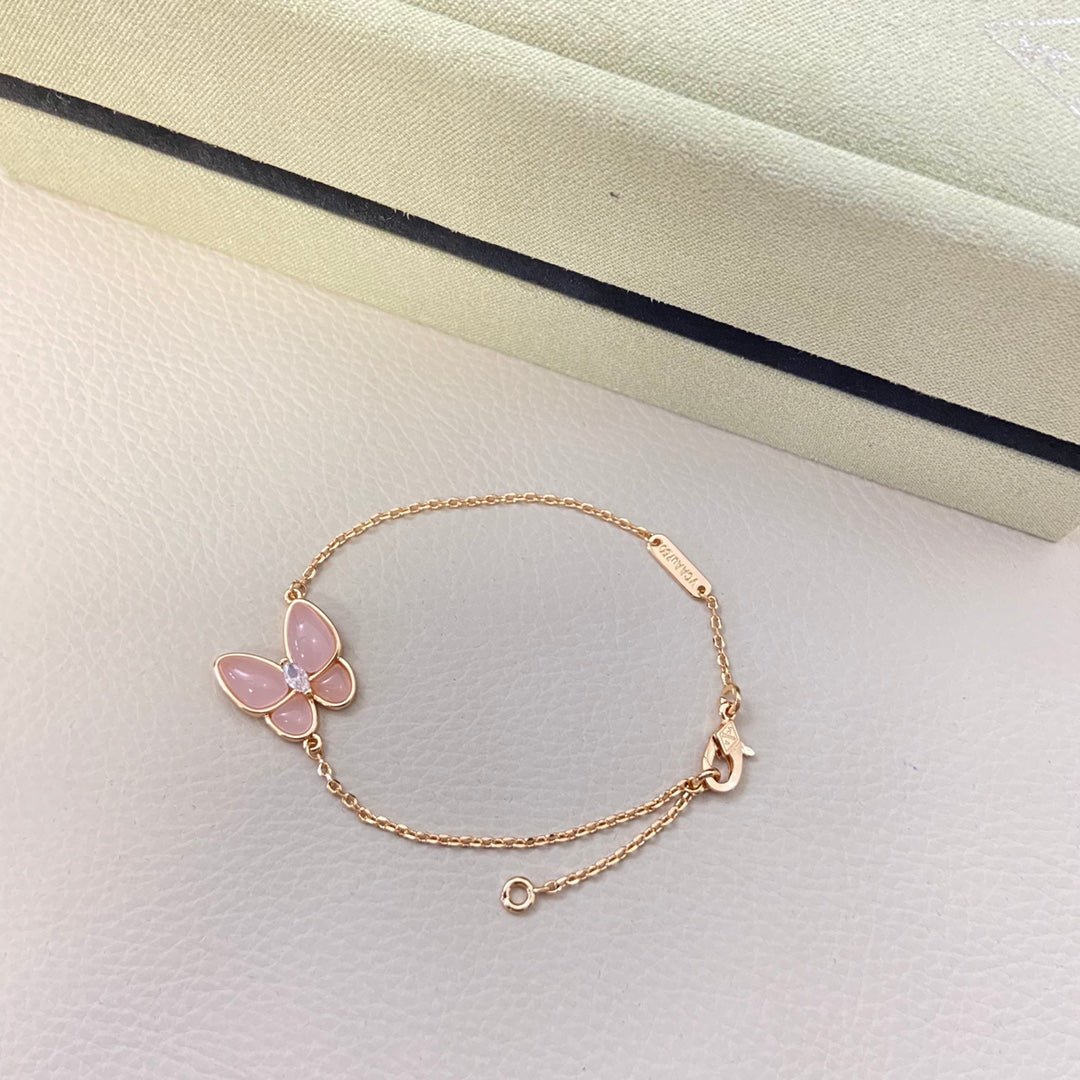 VCA Butterfly Pink Mop Pink Gold 1 Motifs Bracelet