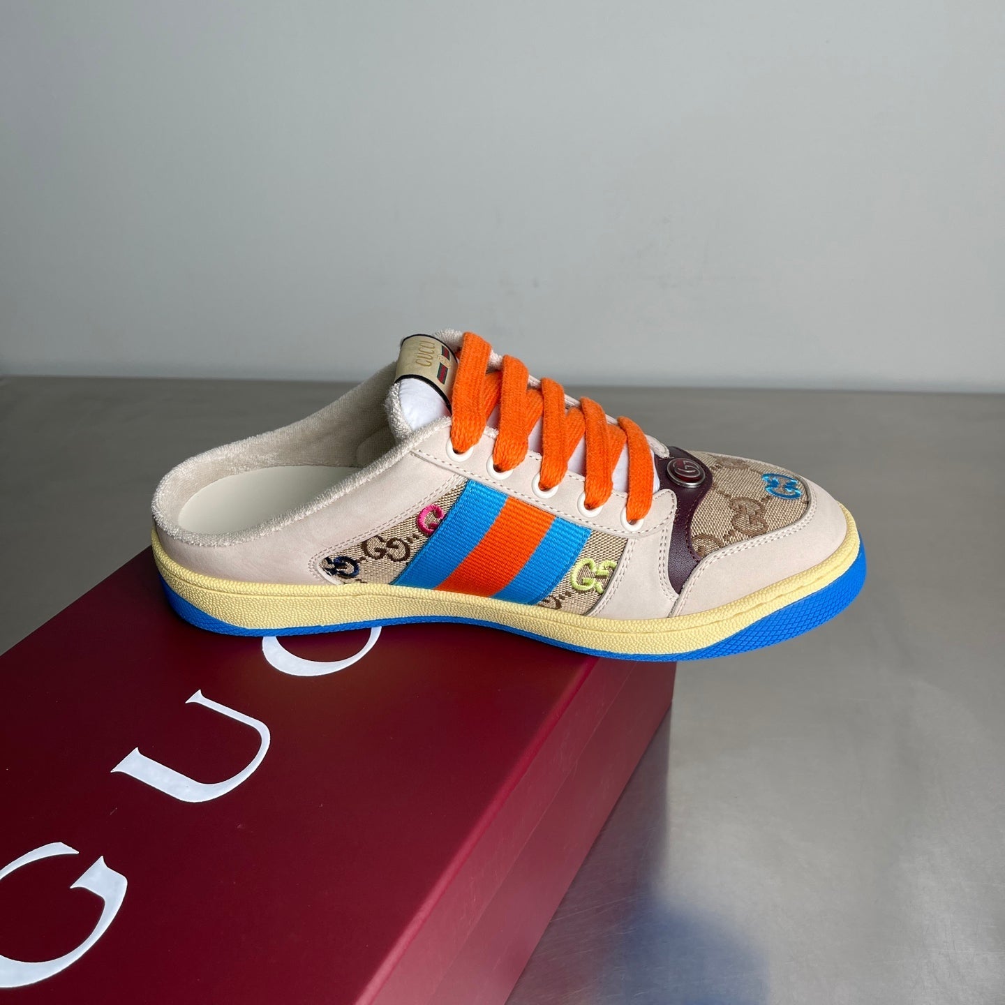GG Men's Screener Mules Multicolor Suede Denim 722596