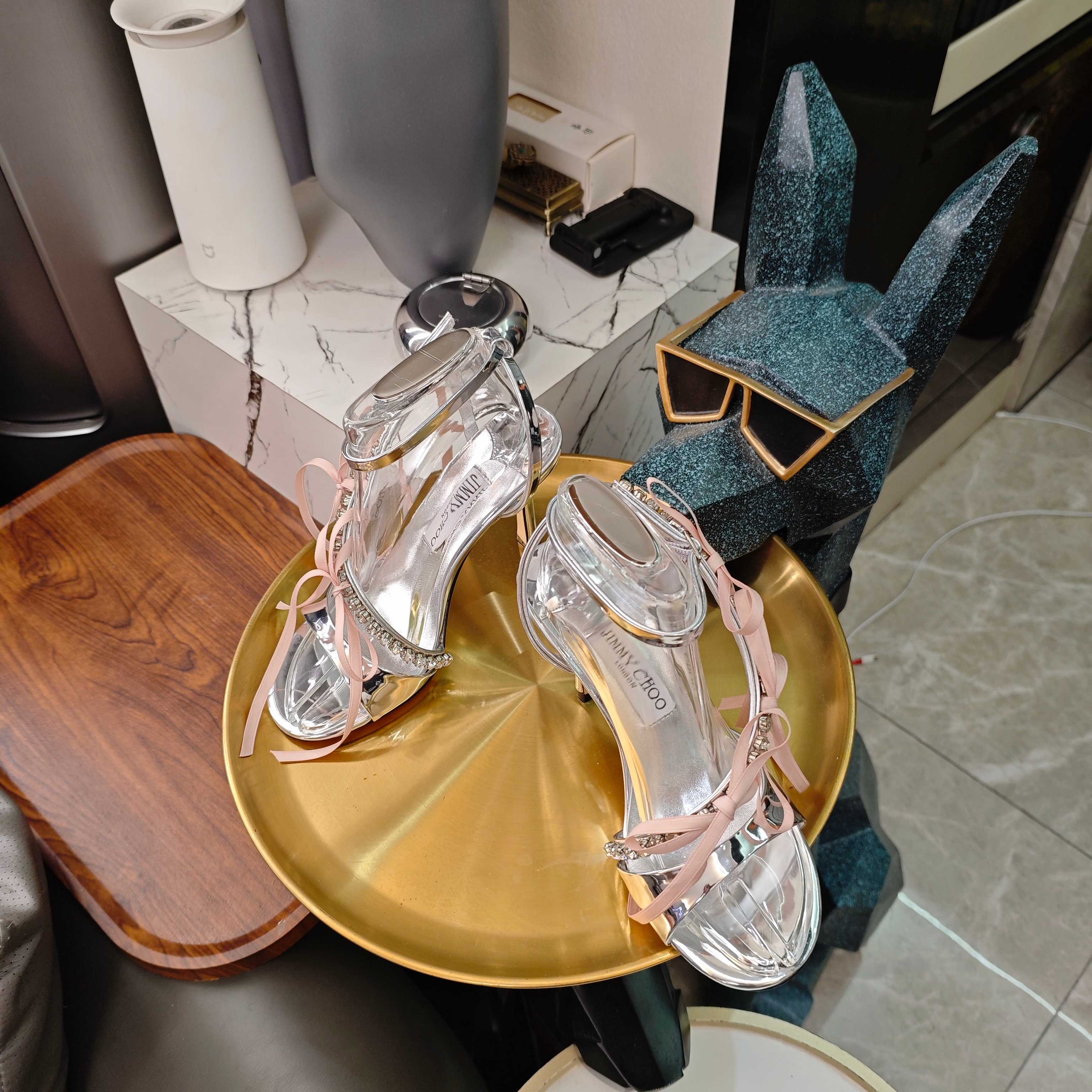 Jimmy 26s High Heeled Sandals 100 Sliver Lambskin 596326