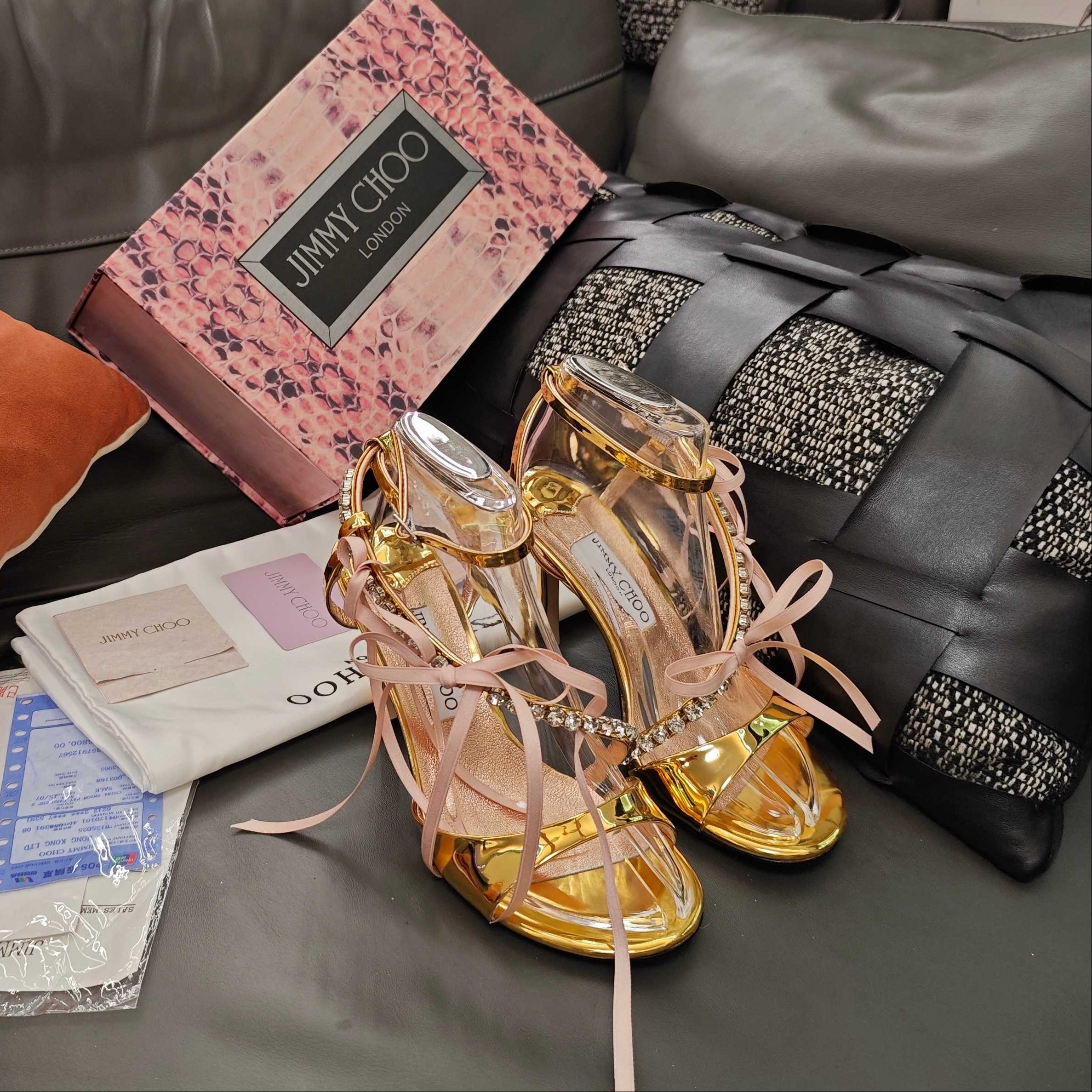 Jimmy 26s High Heeled Sandals 100 Gold Lambskin 596327