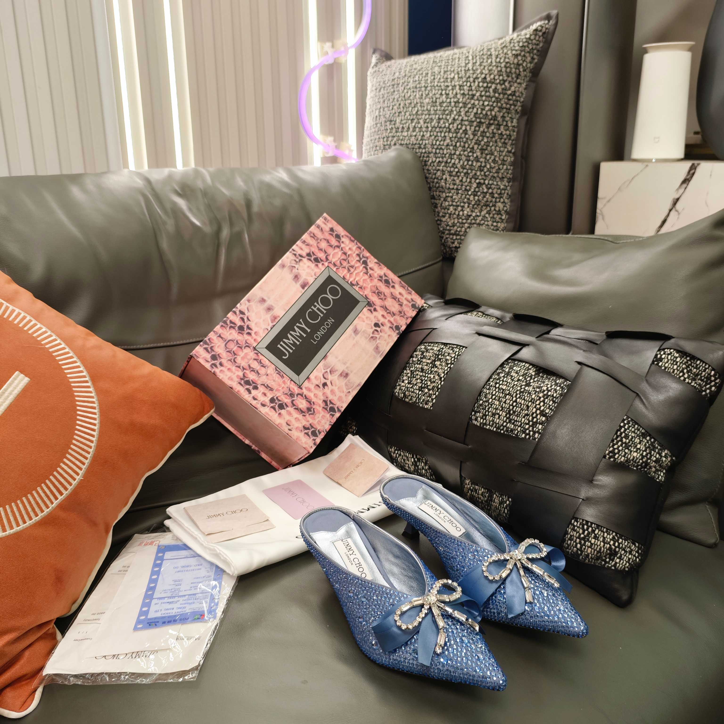 Jimmy 26s Crystal Slipper 45 Blue Silk Satin Cowhide 596342