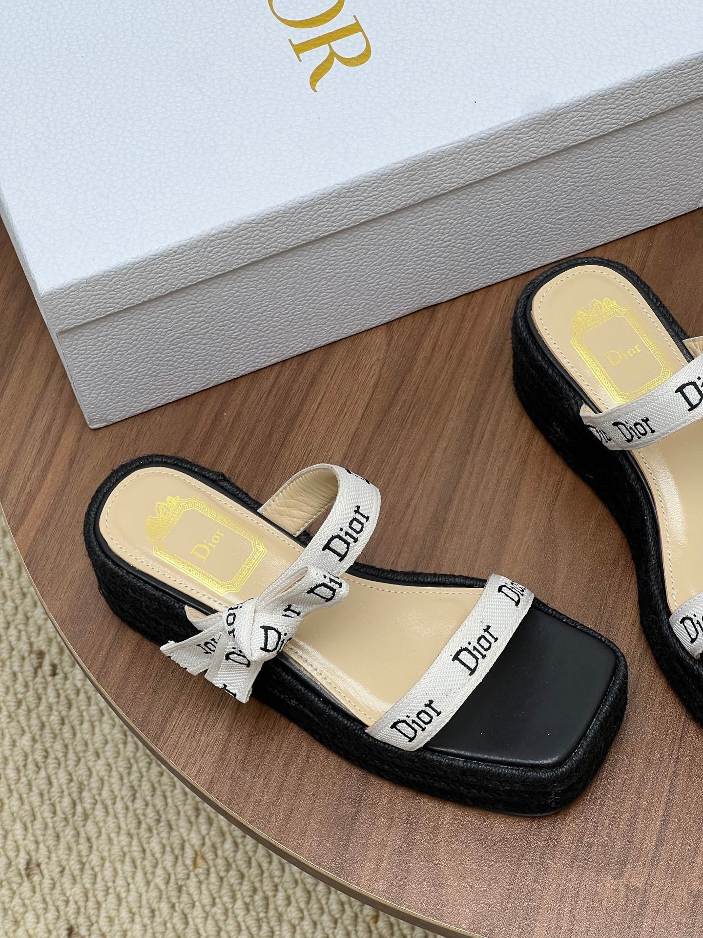 Dior 2026 Wedge Sandals 75mm with Straps Cotton Raffia 846580