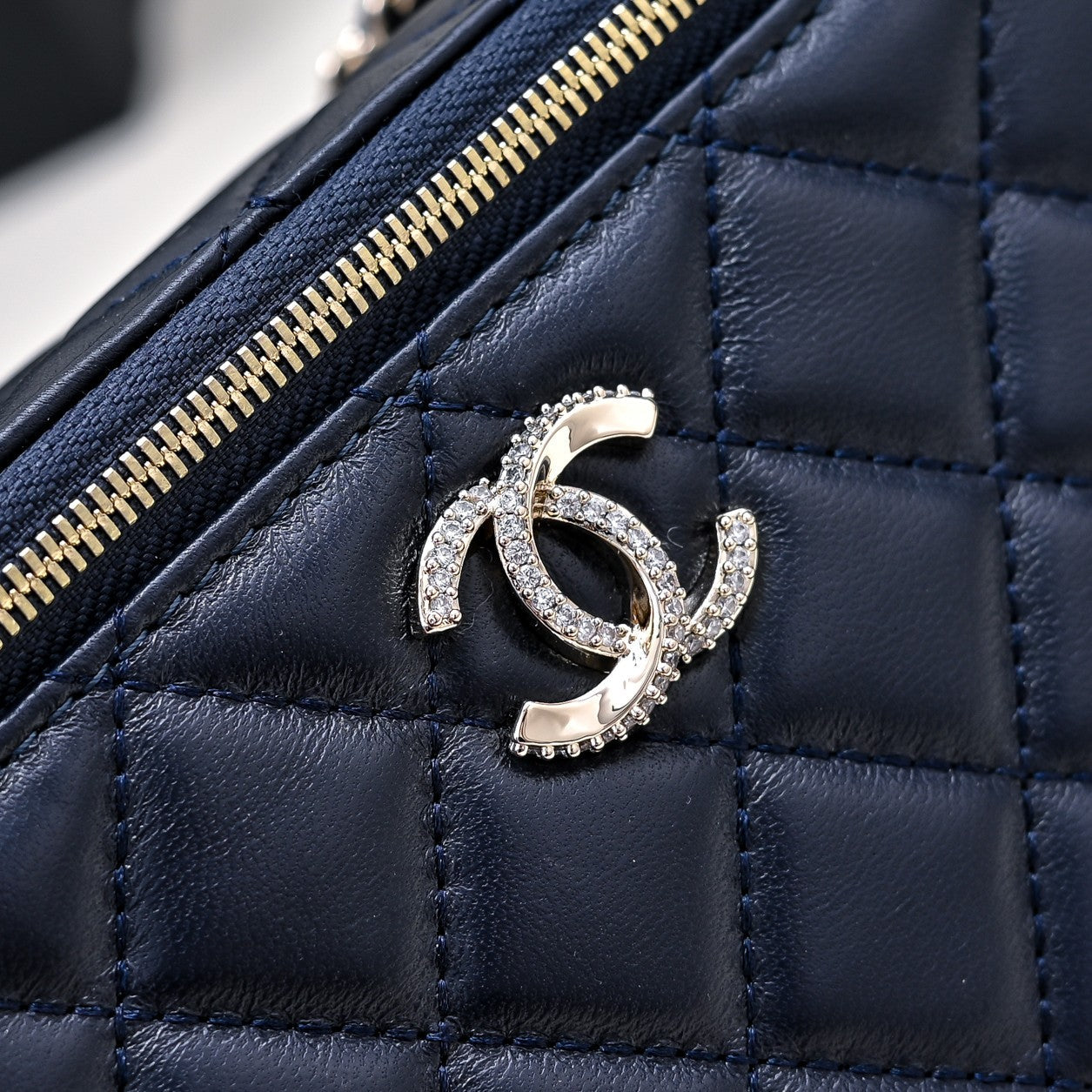 CC 24K Vanity Top Handle 17cm Blue Lambskin Silver Hardware