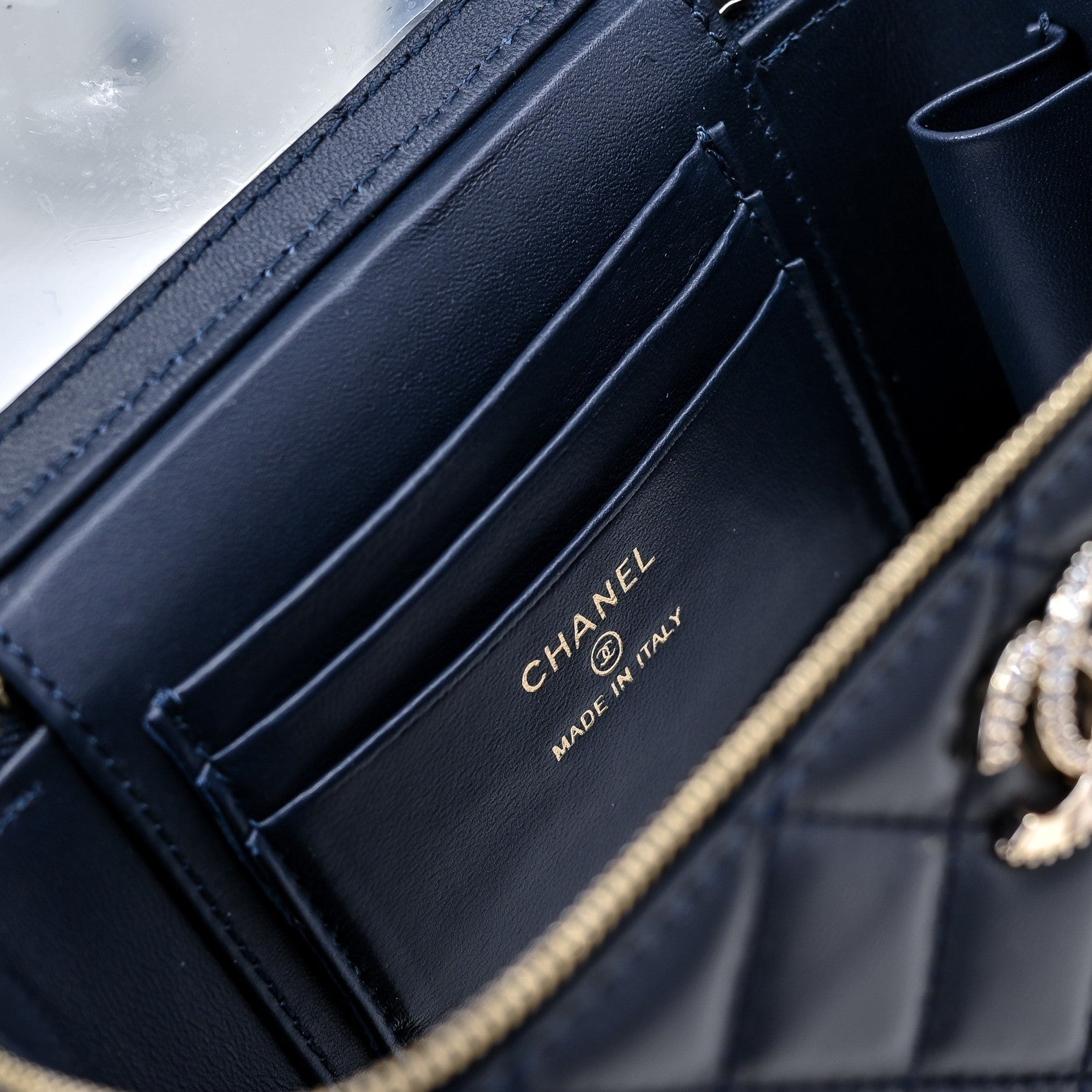 CC 24K Vanity Top Handle 17cm Blue Lambskin Silver Hardware