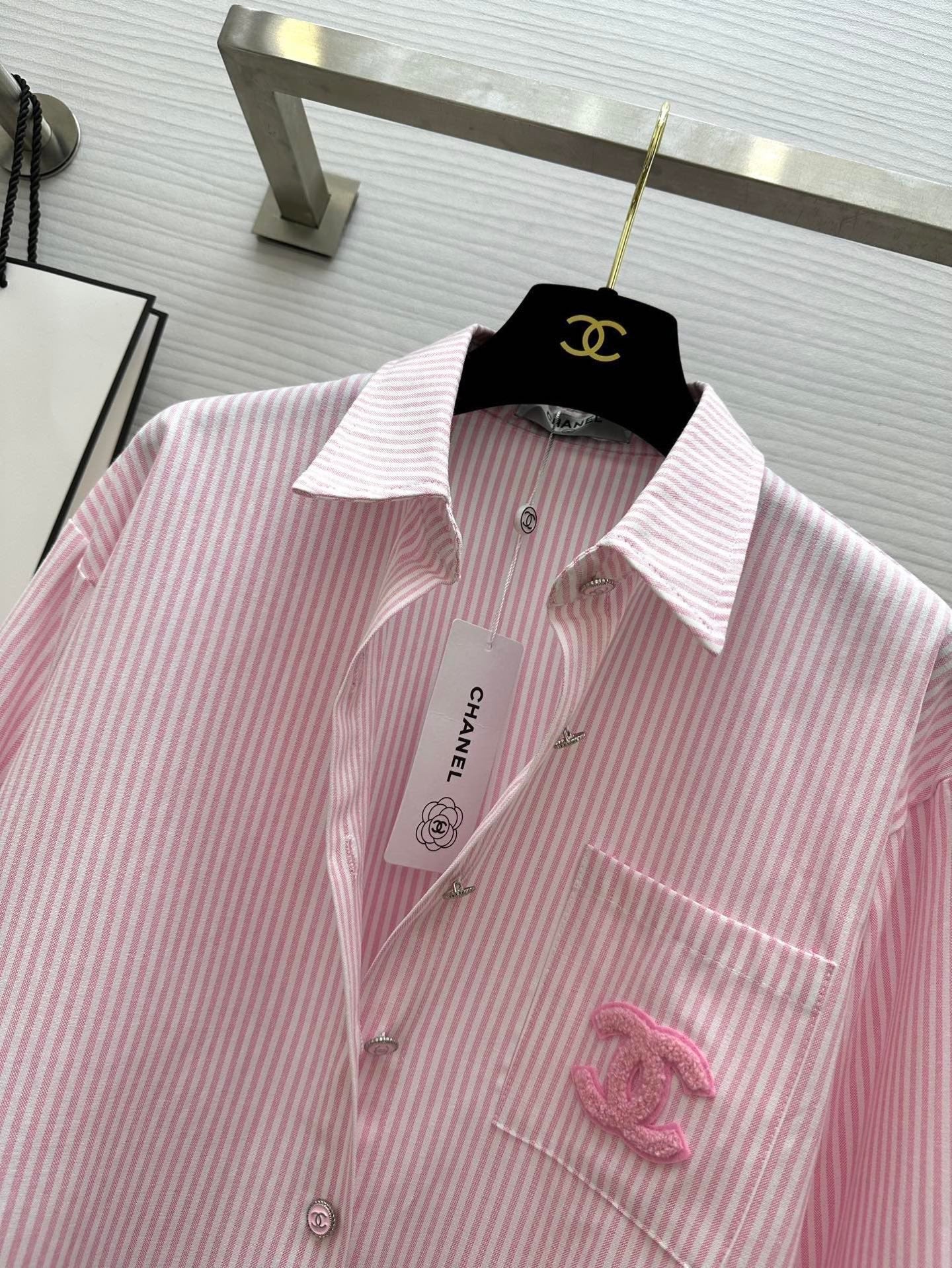 Chanel 2026 Striped Shirt Pink Cotton 352255