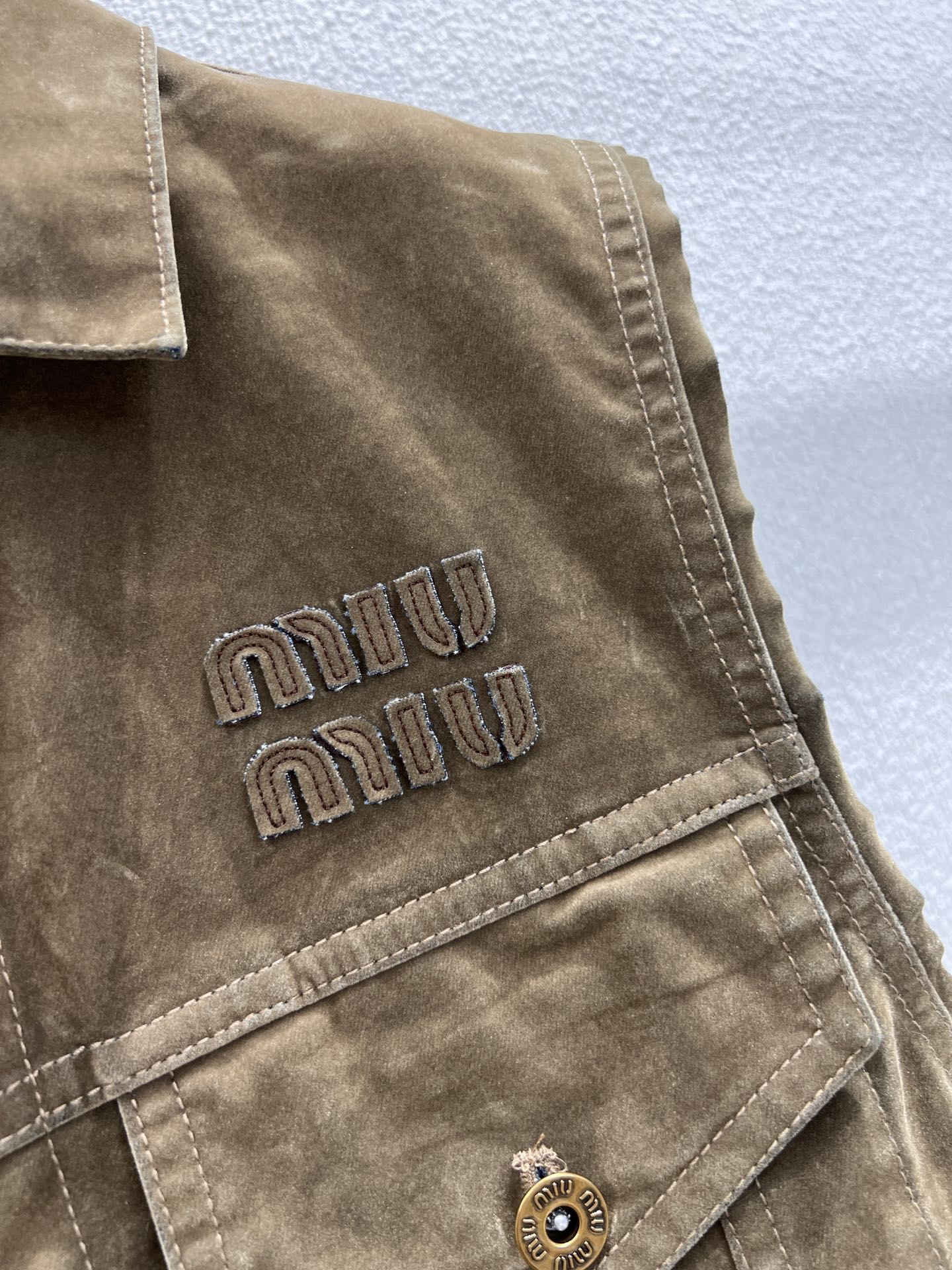 Miumiu 2026 Denim Short Vest Jacket Brown Cotton