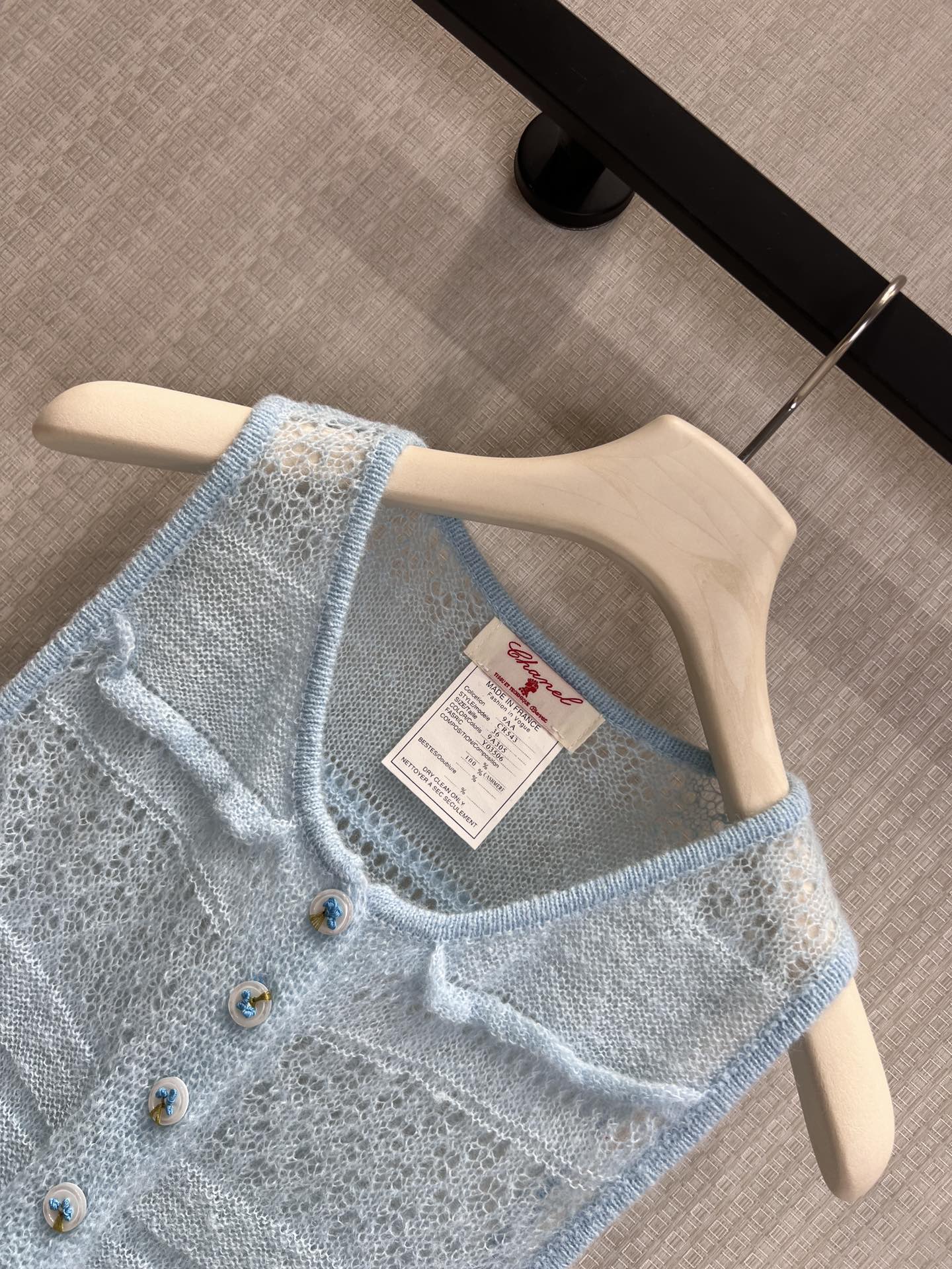 Chanel 2026 Hollow-Out Knit Vest Ice Blue Cashmere