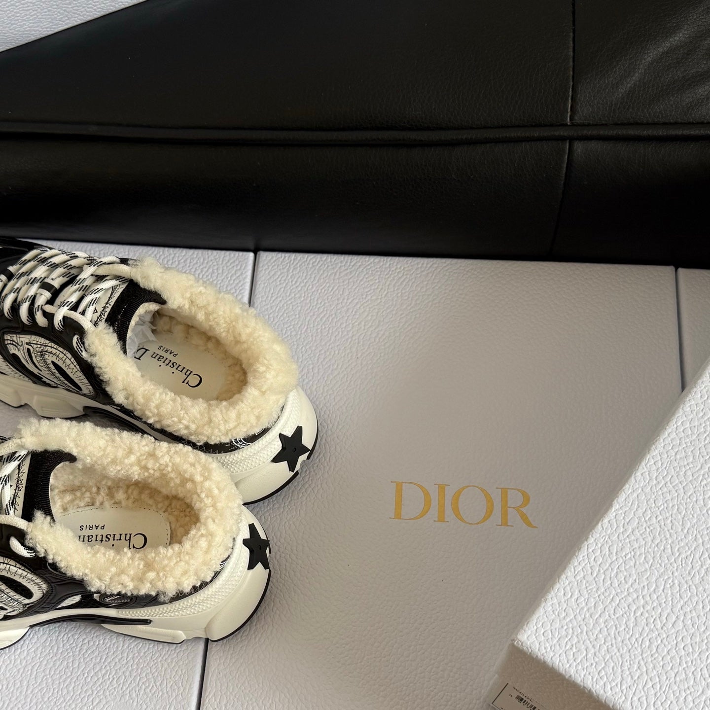 Dior 25 Chrono Sneakers Black Cream Mesh Calfskin 531389