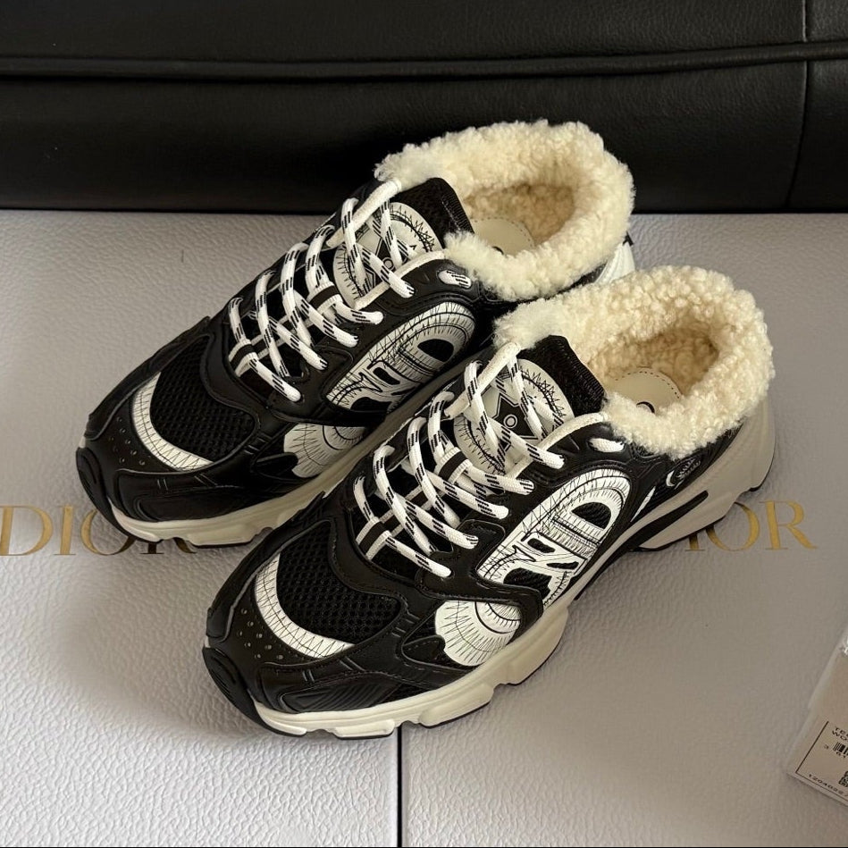 Dior 25 Chrono Sneakers Black Cream Mesh Calfskin 531389