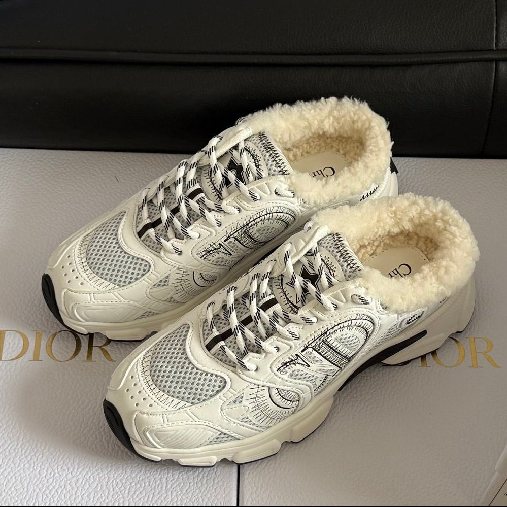 Dior 25 Chrono Sneakers Cream Black Mesh Calfskin 531390