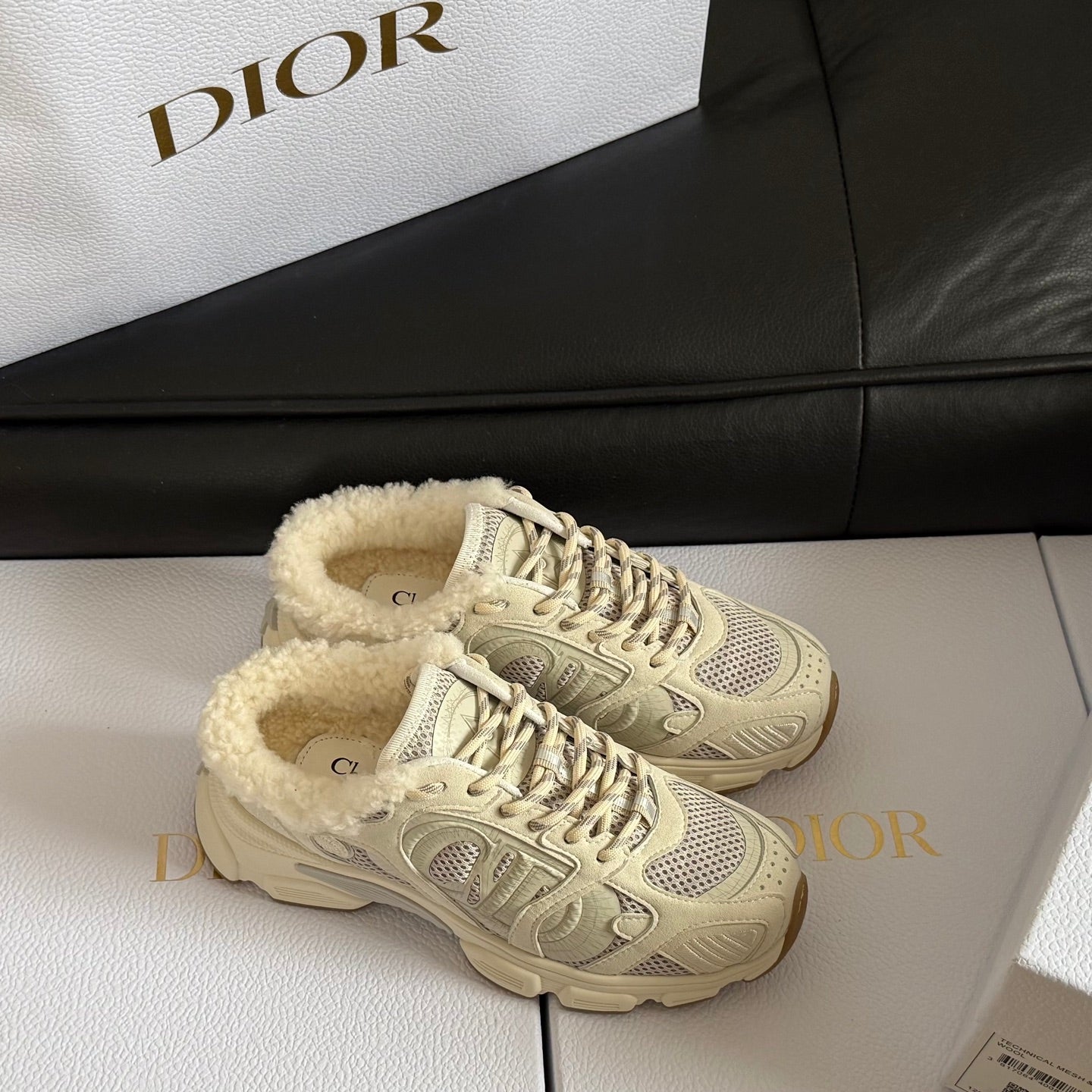 Dior 25 Chrono Sneakers Cream Mesh Calfskin 531394