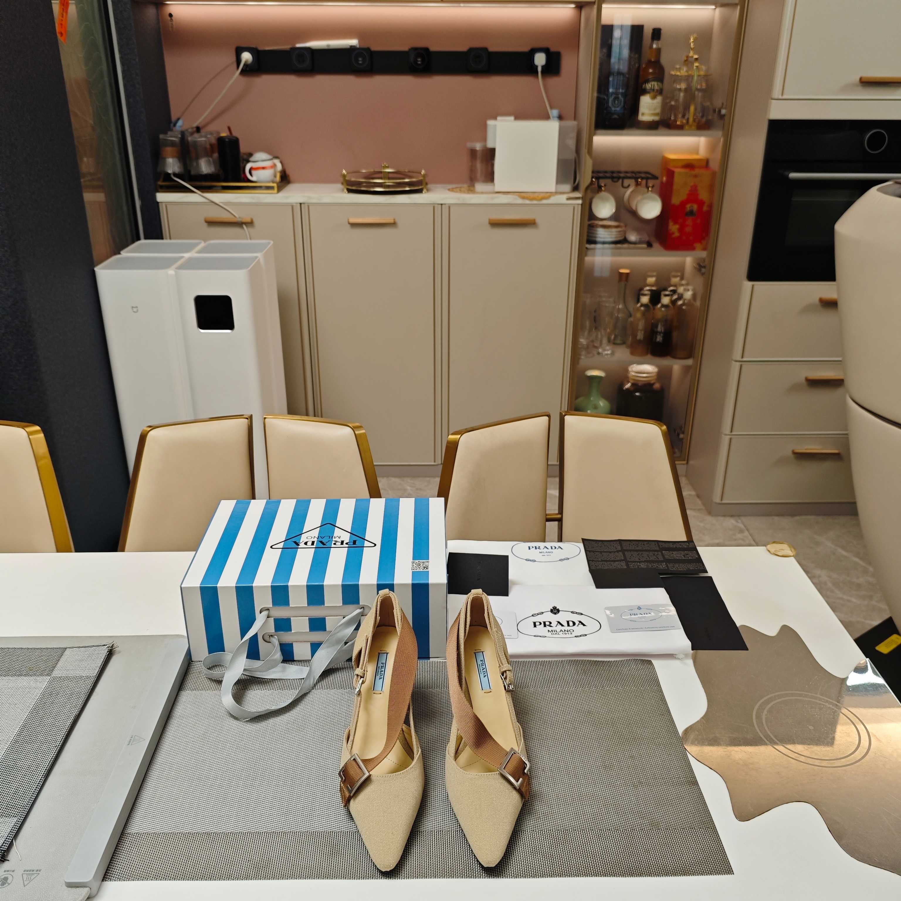 PRA 26S High Heel Pump 70 Beige Brown Canvas 630559