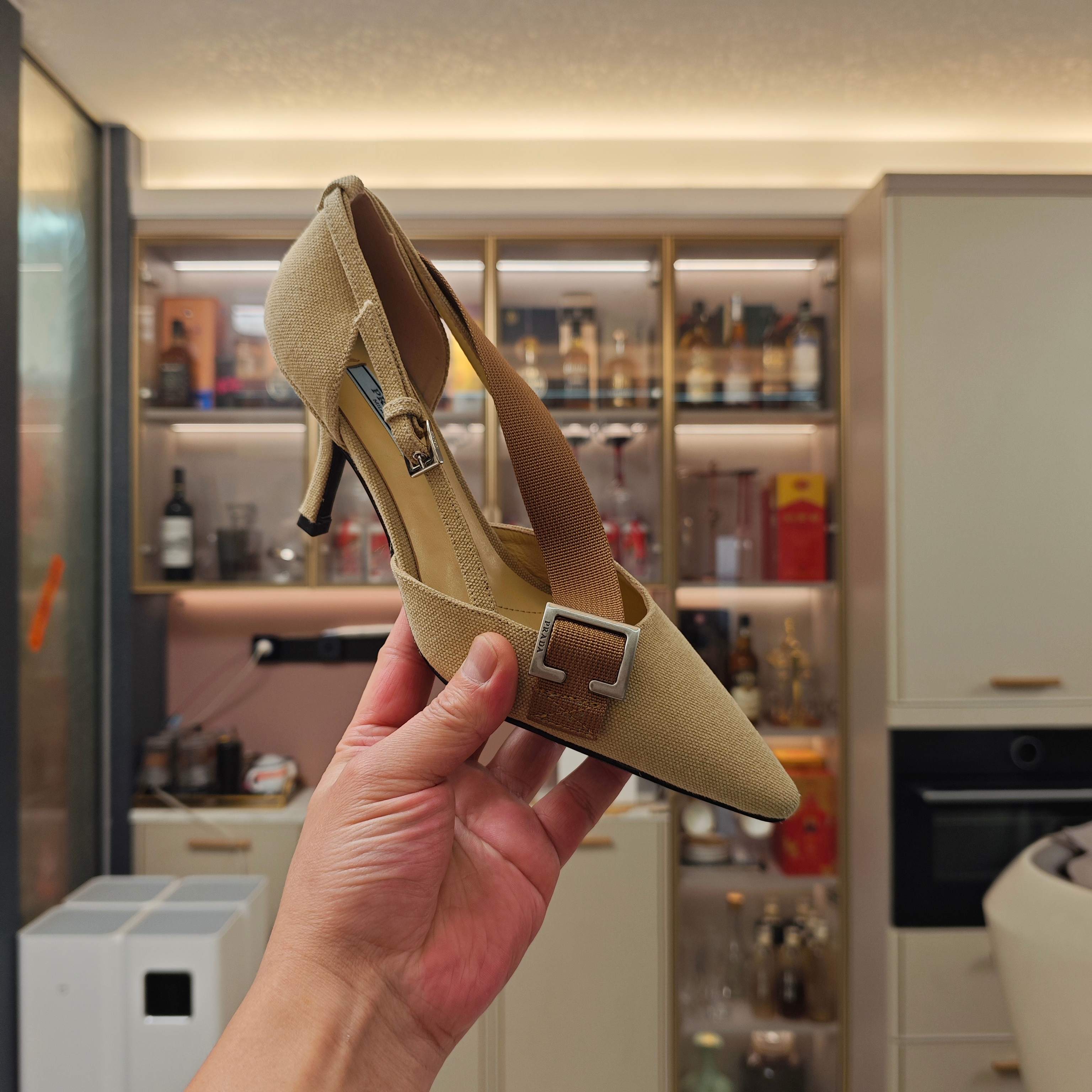 PRA 26S High Heel Pump 70 Beige Brown Canvas 630559