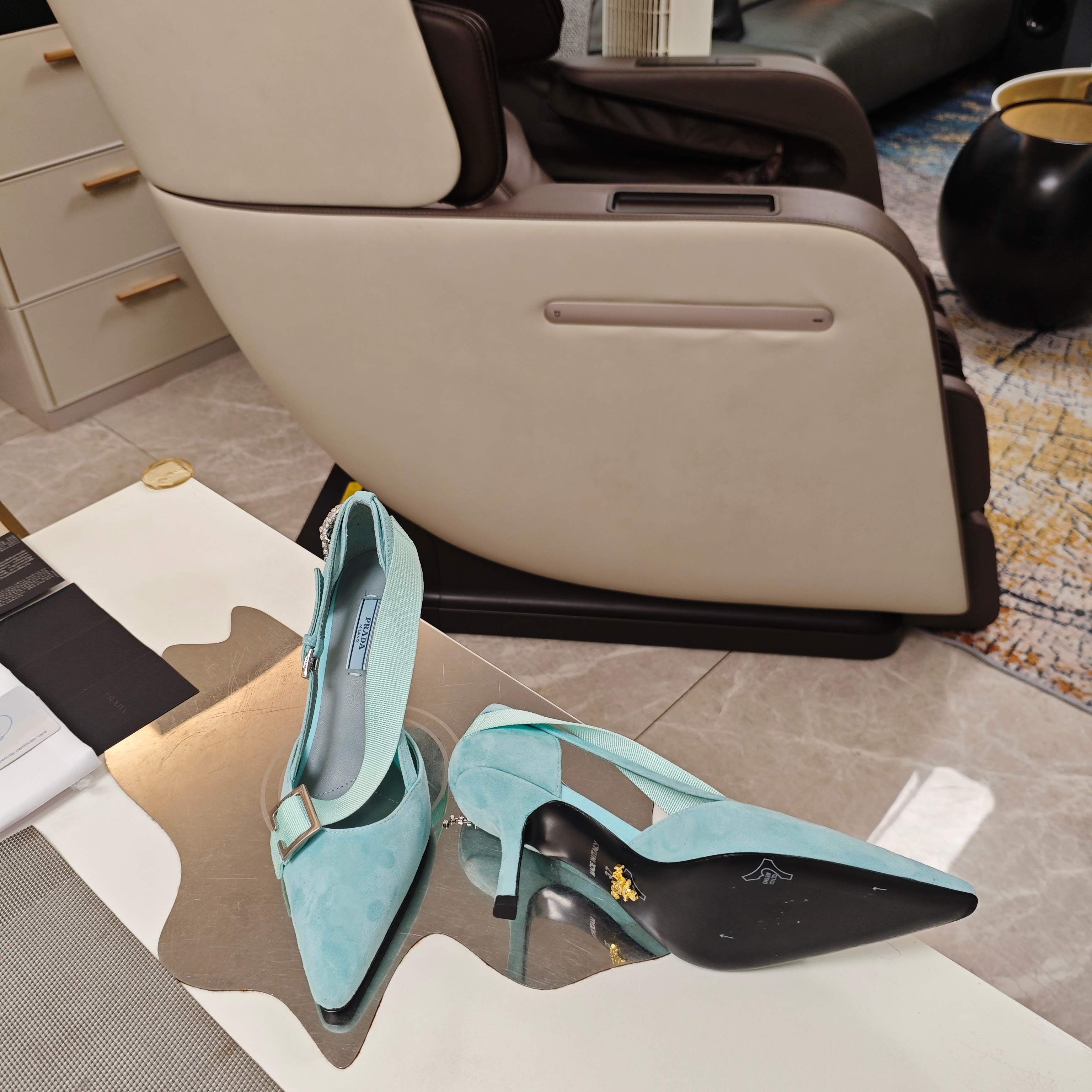 PRA 26S High Heel Pump 70 Baby Blue Suede 630565