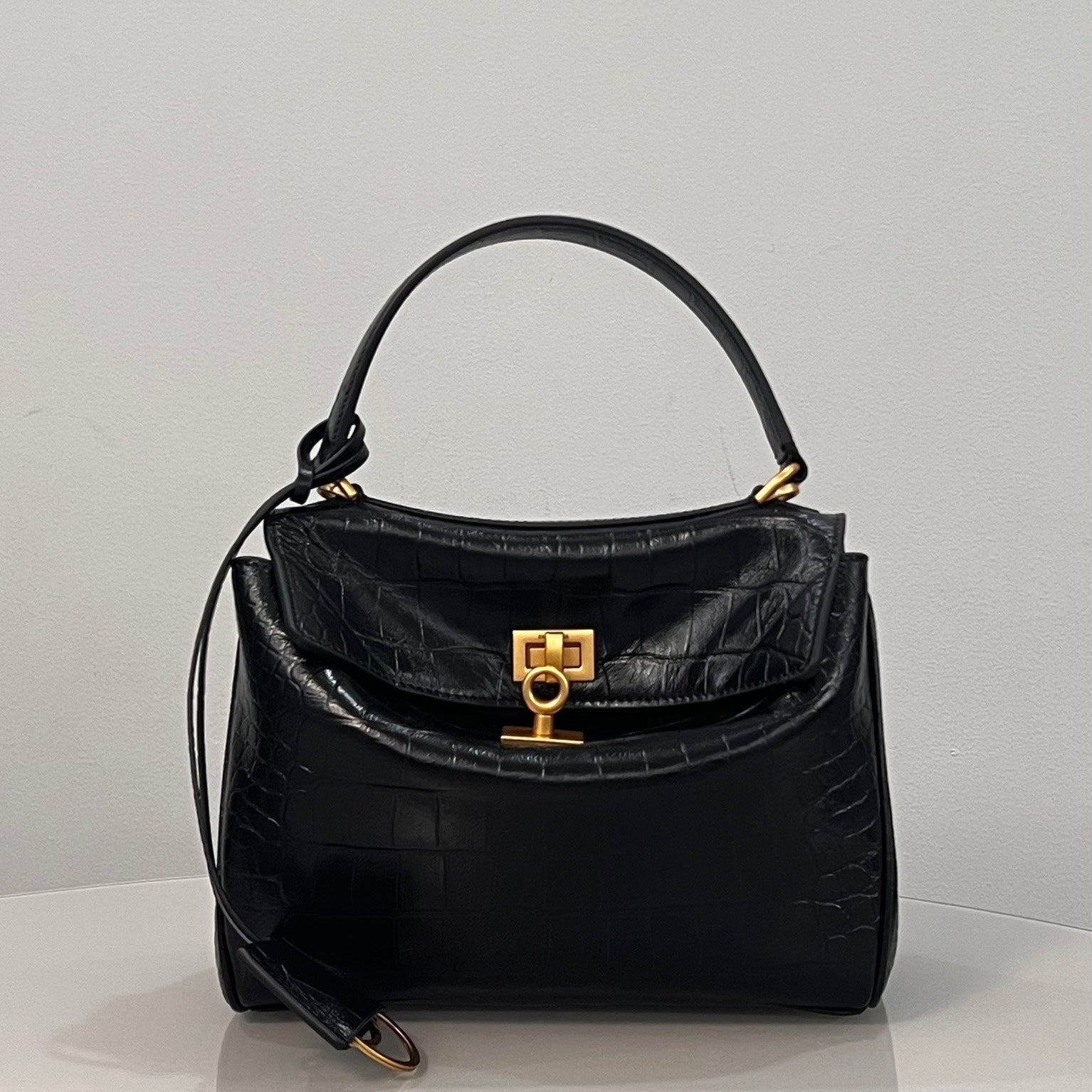 Balenciaga Mini Rodeo Bag 22 Black Crocodile Skin Gold Hardwware